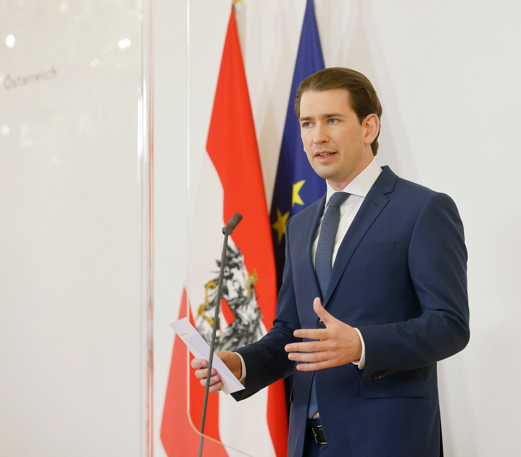 Am 1. Juni 2021 nahm Bundeskanzler Sebastian Kurz (im Bild) an einer Videokonferenz mit der wei&szlig;russischen Oppositionsf&uuml;hrerin Swjatlana Zichanouskaja teil. Im Anschluss daran fand ein Pressestatement statt.