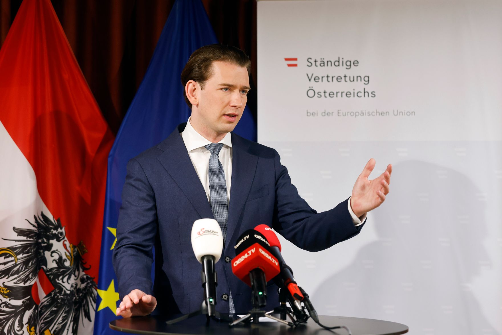 Am 24. Juni 2021 nahm Bundeskanzler Sebastian Kurz (im Bild) am Europ&auml;ischen Rat der Staats- und Regierungschefs teil. Im Bild beim Pressestatement.