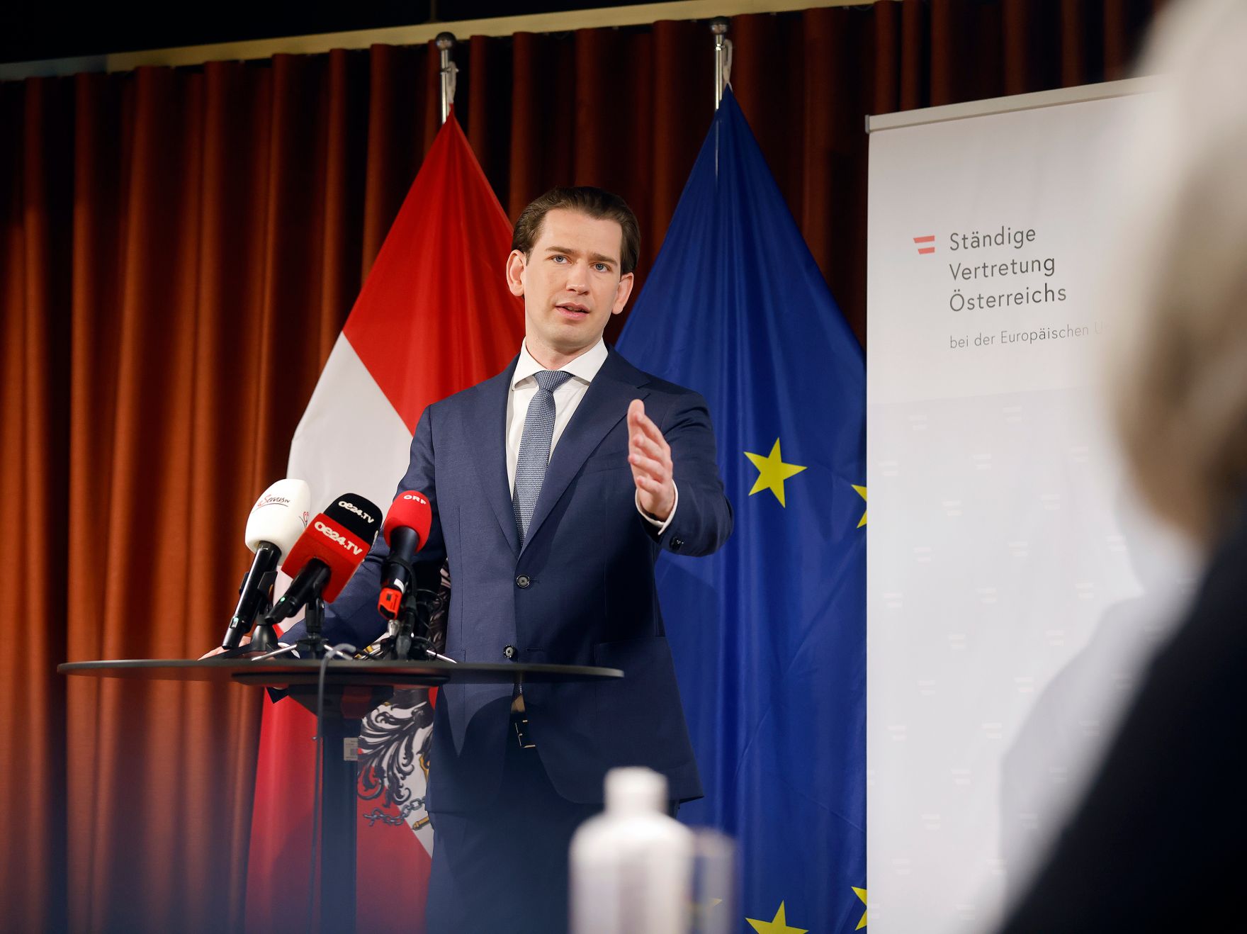 Am 24. Juni 2021 nahm Bundeskanzler Sebastian Kurz (im Bild) am Europ&auml;ischen Rat der Staats- und Regierungschefs teil. Im Bild beim Pressestatement.