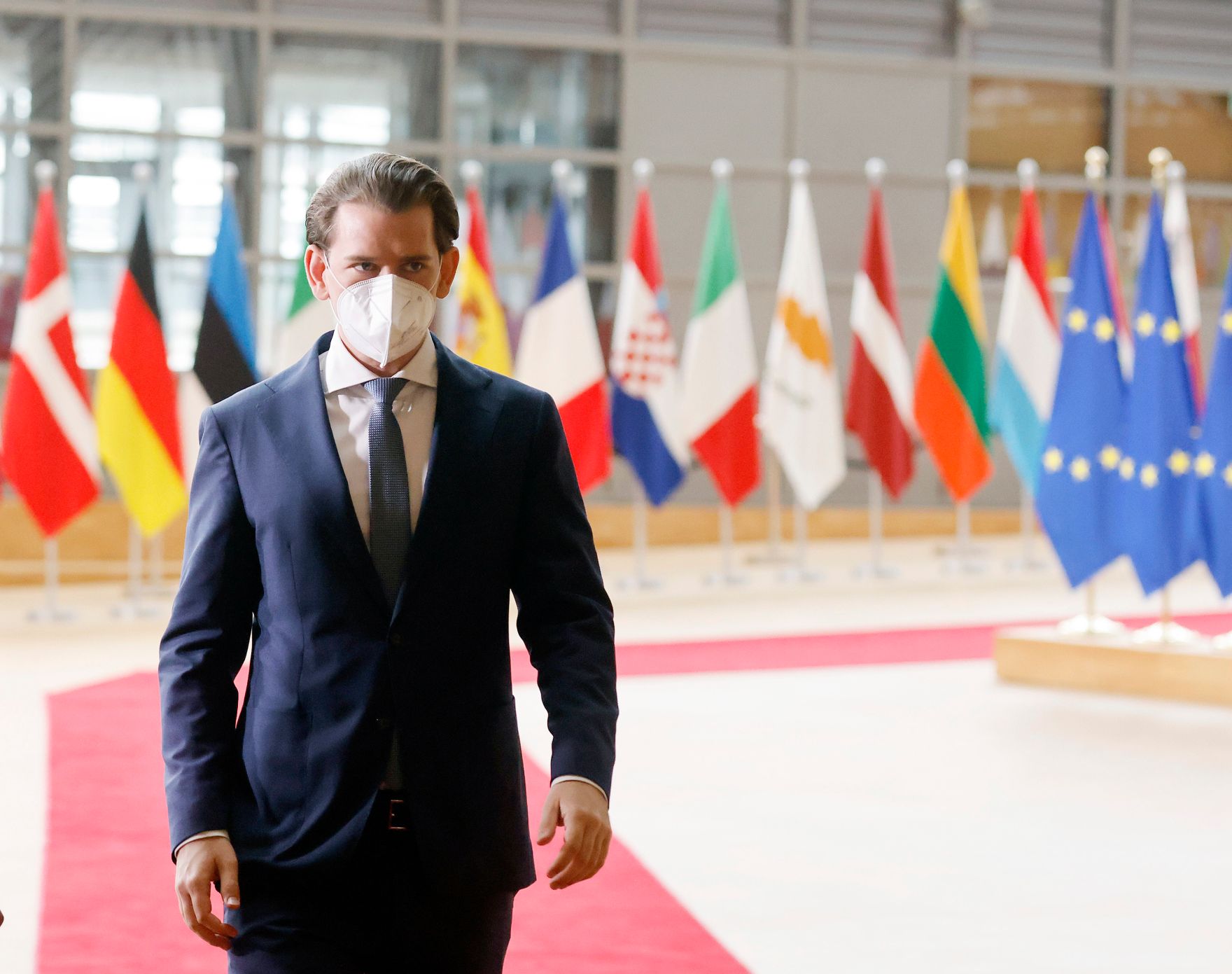 Am 24. Juni 2021 nahm Bundeskanzler Sebastian Kurz (im Bild) am Europ&auml;ischen Rat der Staats- und Regierungschefs teil. Im Bild beim Doorstep.