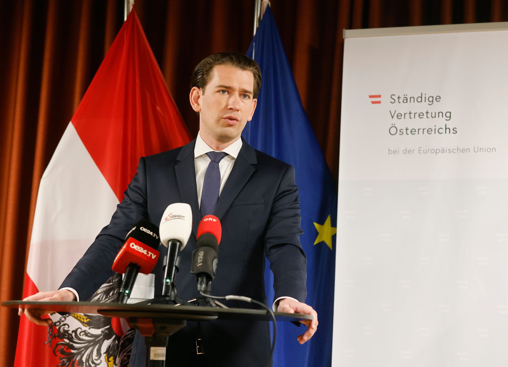 Am 25. Juni 2021 nahm Bundeskanzler Sebastian Kurz (im Bild) am Europ&auml;ischen Rat der Staats- und Regierungschefs teil. Im Bild beim Pressestatement.