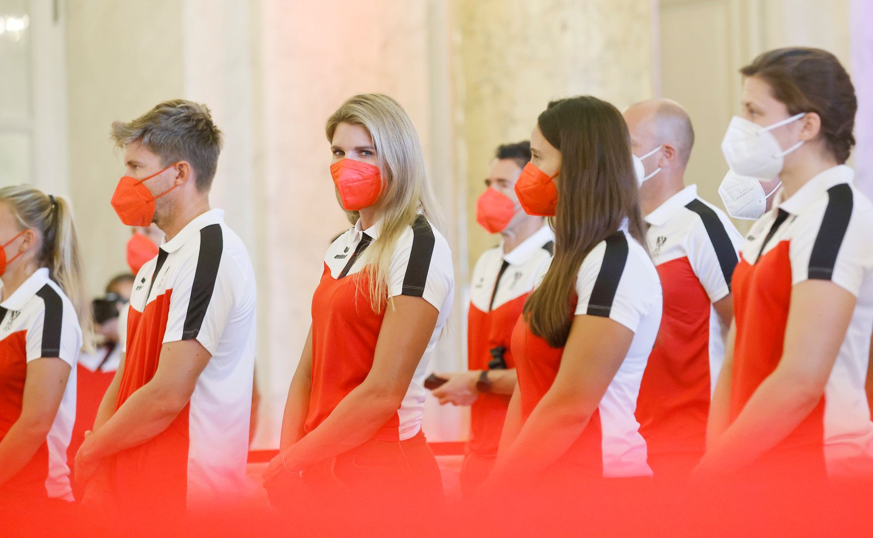 Am 8. Juli 2021 verabschiedeten Bundeskanzler Sebastian Kurz und Vizekanzler Werner Kogler die &ouml;sterreichischen Teilnehmerinnen und Teilnehmer der Olympischen Spiele 2020.