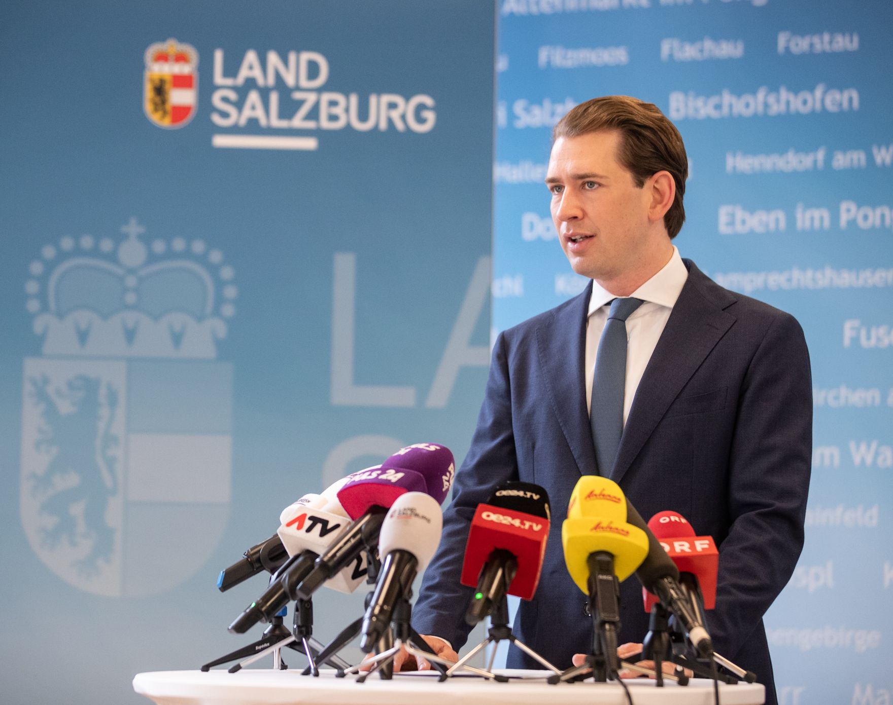 Am 20. Julie 2021 fand eine Pressekonferenz zum Thema &quot;Unterst&uuml;tzung von Bund und Land f&uuml;r den Wiederaufbau nach den &Uuml;berschwemmungen&ldquo; mit Bundeskanzler Sebastian Kurz (im Bild) und dem Landeshauptmann Wilfried Haslauer.