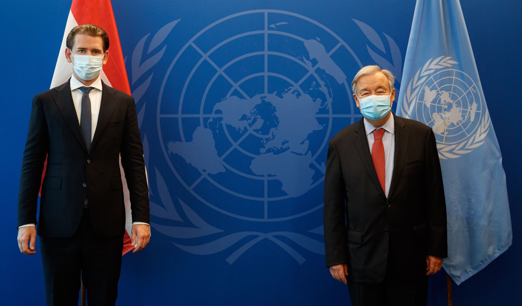 Am 22. September 2021 reiste Bundeskanzler Sebastian Kurz (l.) zu einem mehrt&auml;gigen Arbeitsbesuch nach New York. Im Bild mit UN Generalsekret&auml;r Antonio Guterres (r.).