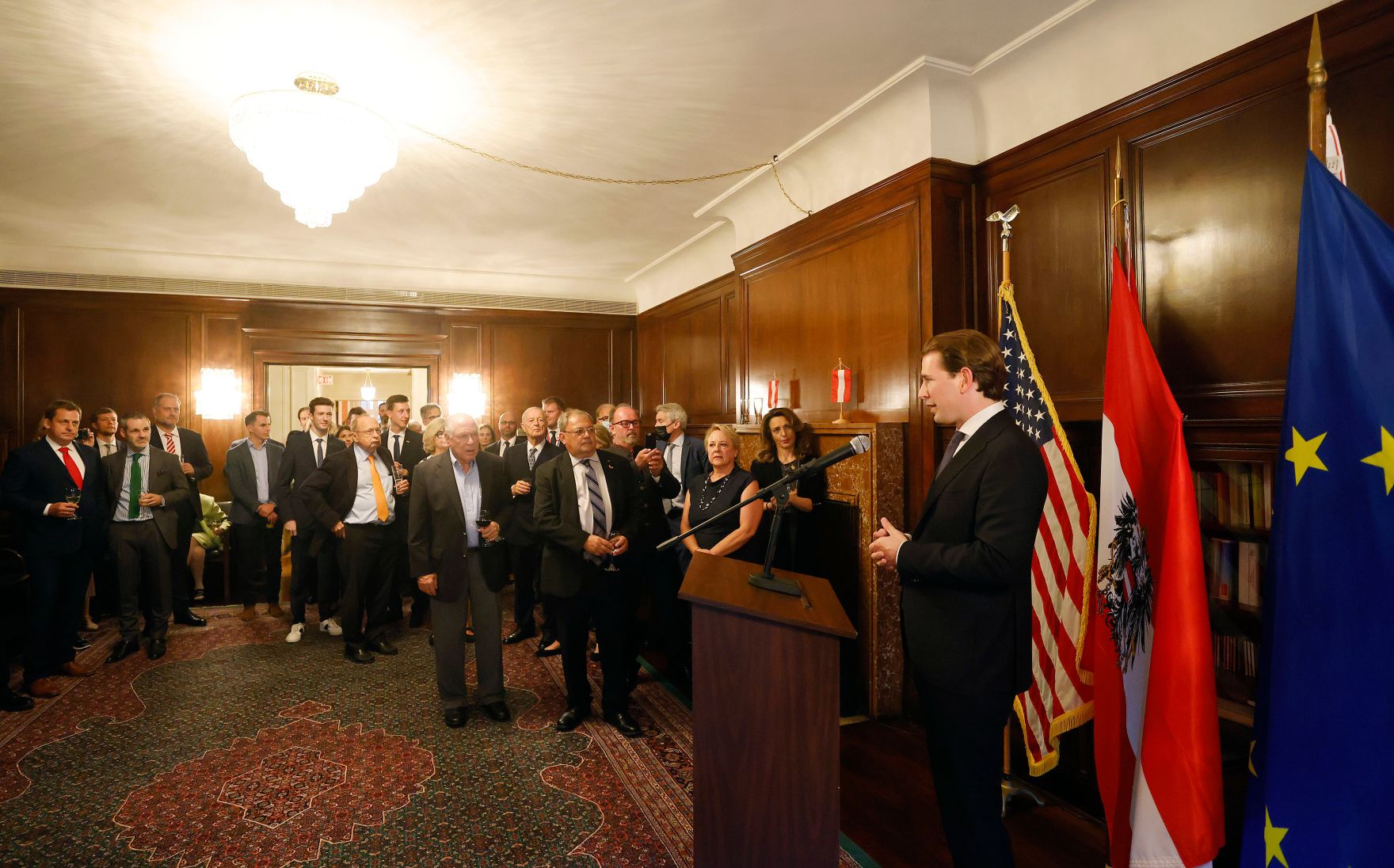 Am 22. September 2021 reiste Bundeskanzler Sebastian Kurz (r.) zu einem mehrt&auml;gigen Arbeitsbesuch nach New York. Im Bild beim Austrian-American Empfang.