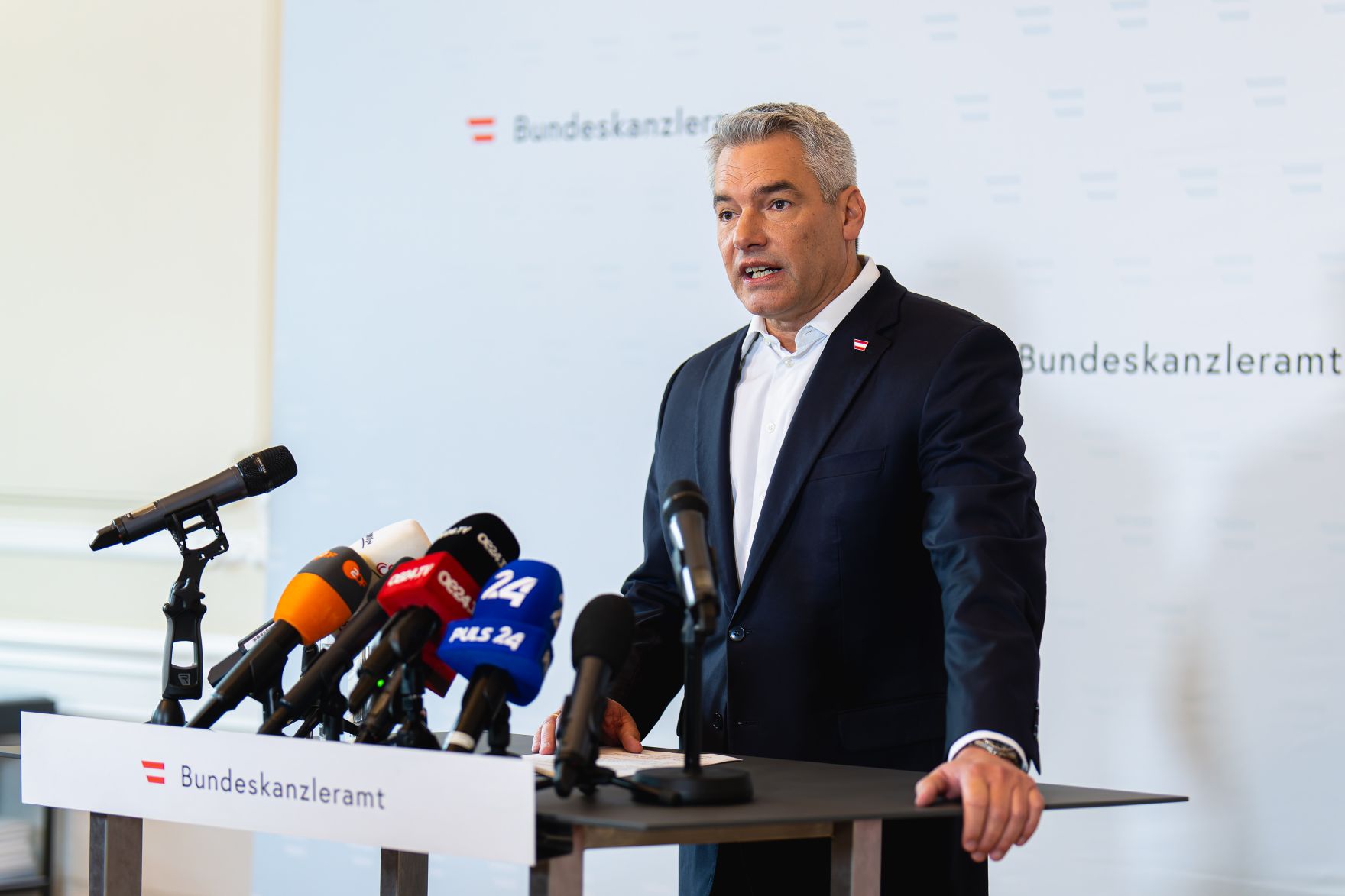 Am 25. Oktober 2024 gab Bundeskanzler Karl Nehammer (im Bild) ein Pressestatement.