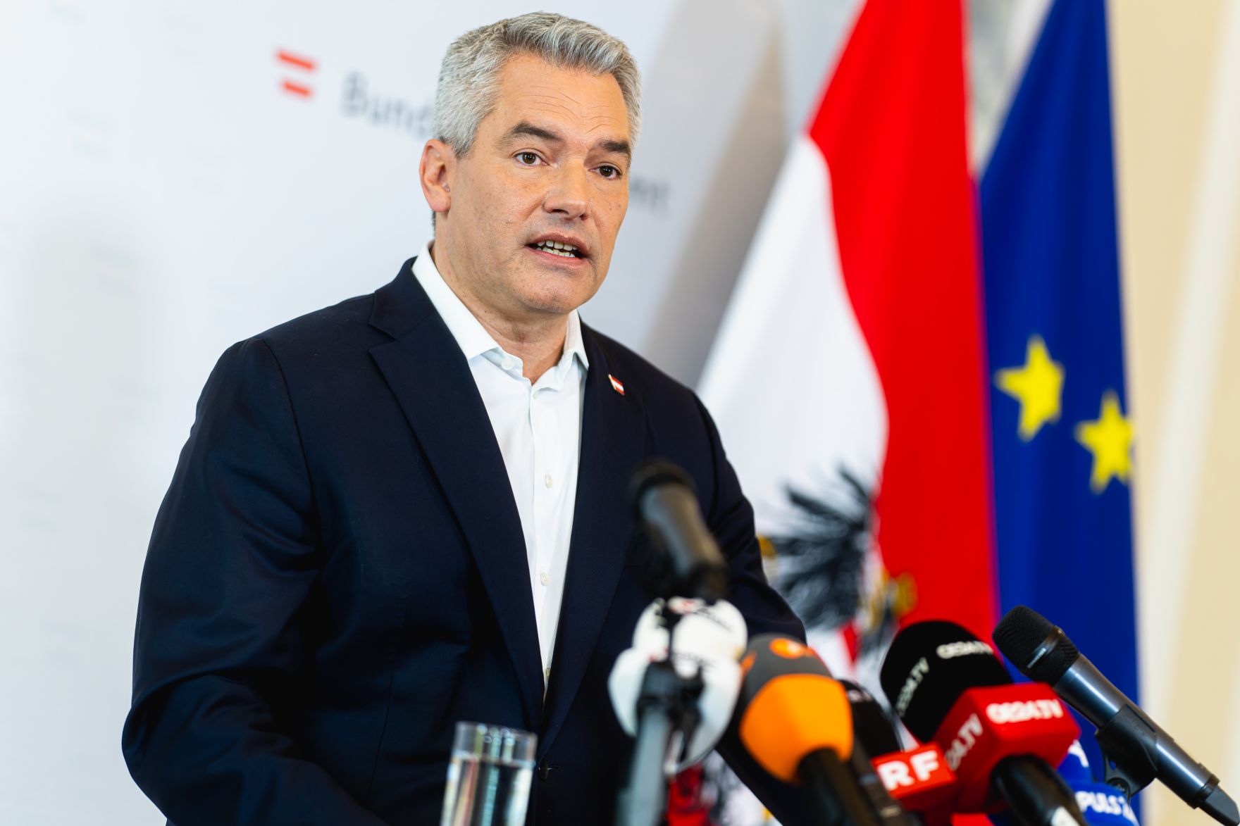 Am 25. Oktober 2024 gab Bundeskanzler Karl Nehammer (im Bild) ein Pressestatement.
