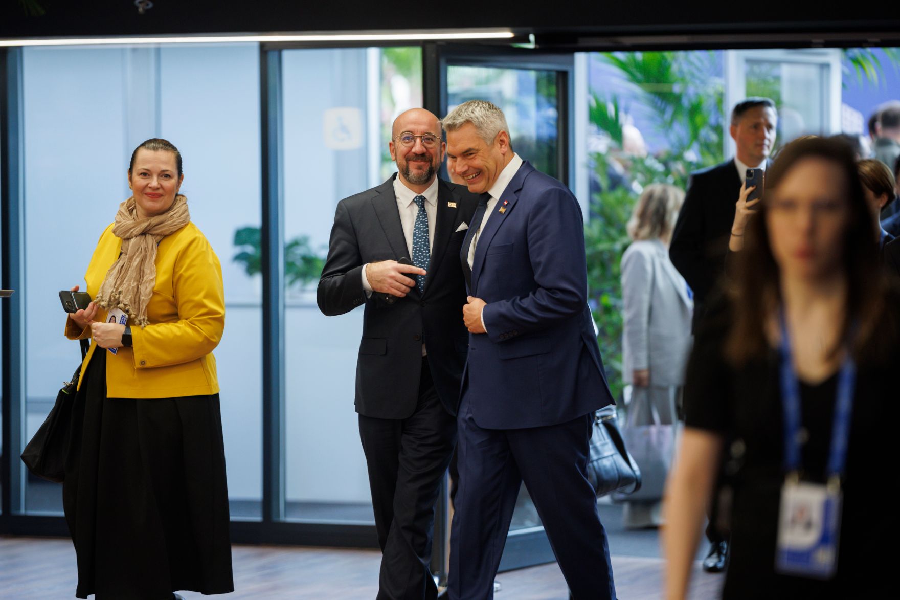 Am 7. November 2024 reiste Bundeskanzler Karl Nehammer (m.r.) anl&auml;sslich eines Arbeitsbesuches nach Budapest. Im Bild mit Charles Michel (m.l.) dem Pr&auml;sidenten des Europ&auml;ischen Rates.