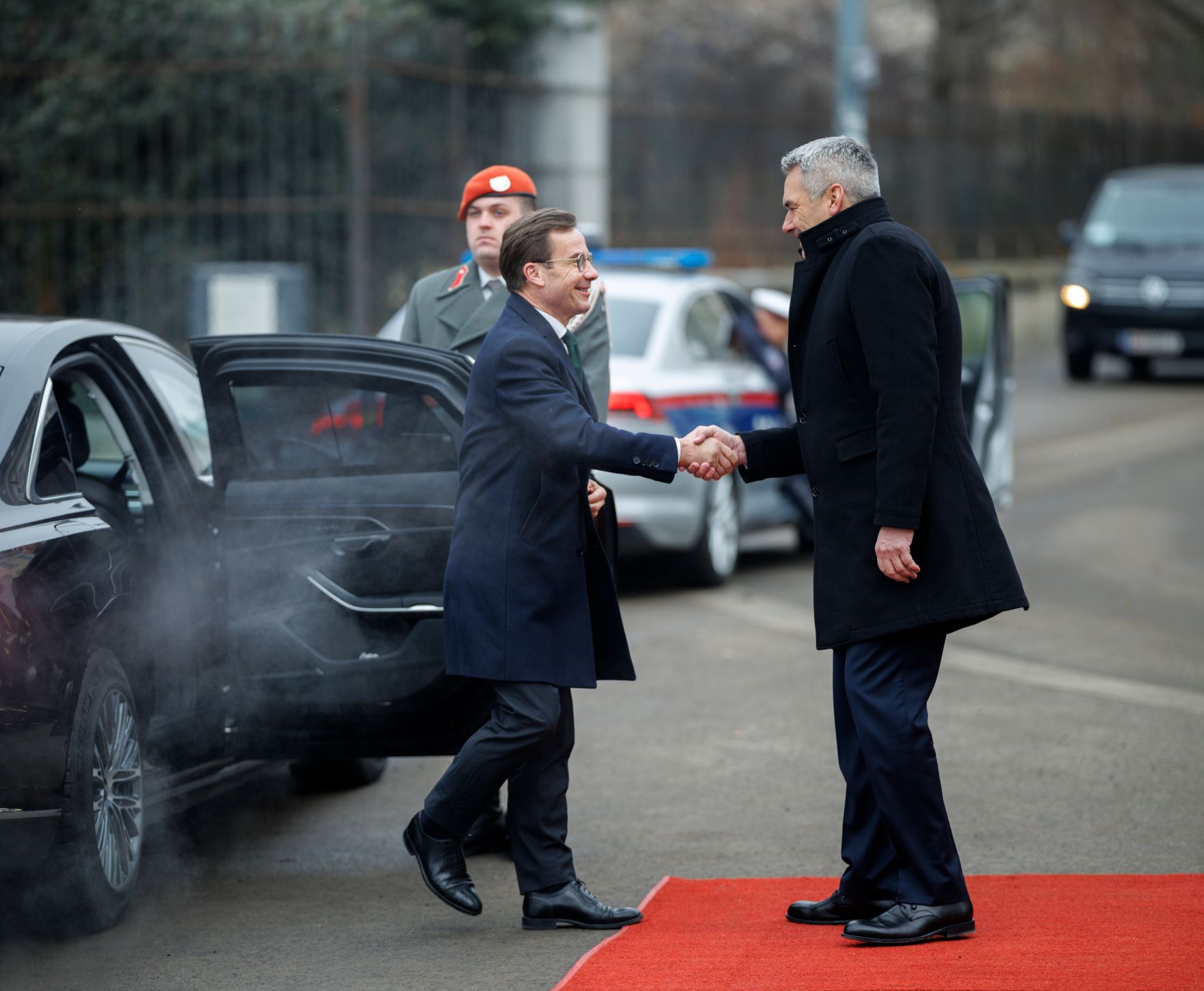 Am 2. J&auml;nner 2025 empfing Bundeskanzler Karl Nehammer (r.) den schwedischen Premierminister Ulf Kristersson (l.) zu einem Arbeitsgespr&auml;ch.