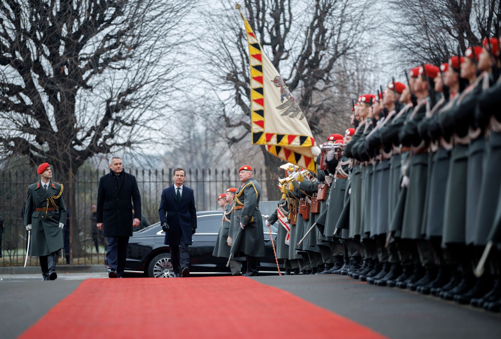 Am 2. J&auml;nner 2025 empfing Bundeskanzler Karl Nehammer (l.) den schwedischen Premierminister Ulf Kristersson (r.) zu einem Arbeitsgespr&auml;ch.