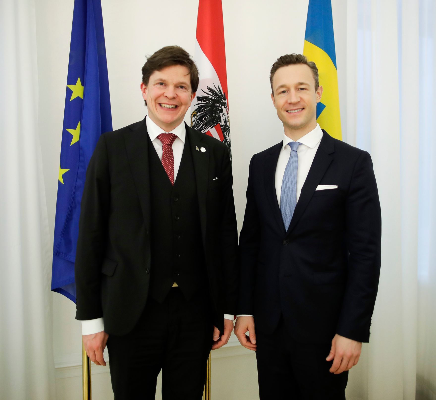 Am 1. J&auml;nner 2019 empfing Bundesminister Gernot Bl&uuml;mel (r.) den schwedischen Parlamentspr&auml;sidenten Andreas Norl&eacute;n (l.) zu einem Gespr&auml;ch.