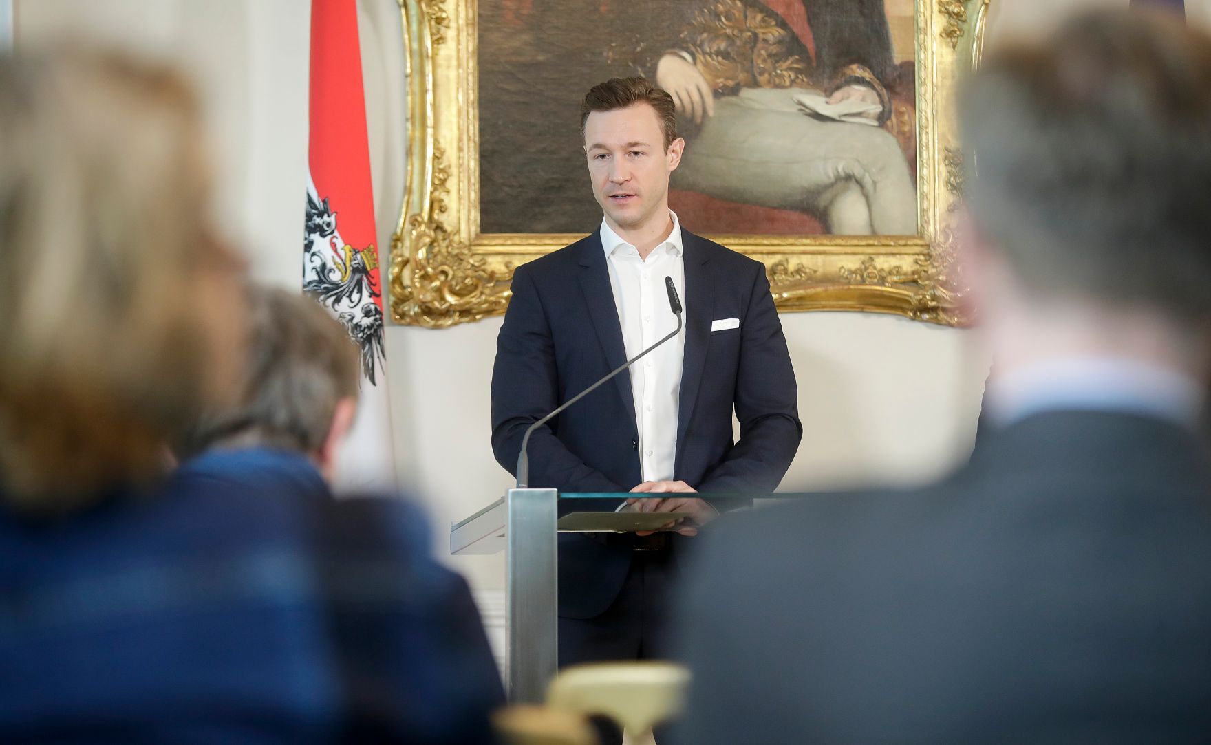Am 9. J&auml;nner 2019 fand eine Pressekonferenz zur Ernennung der neuen Leiterin des Bundesdenkmalamt Erika Pieler mit Bundesminister Gernot Bl&uuml;mel (im Bild) statt.