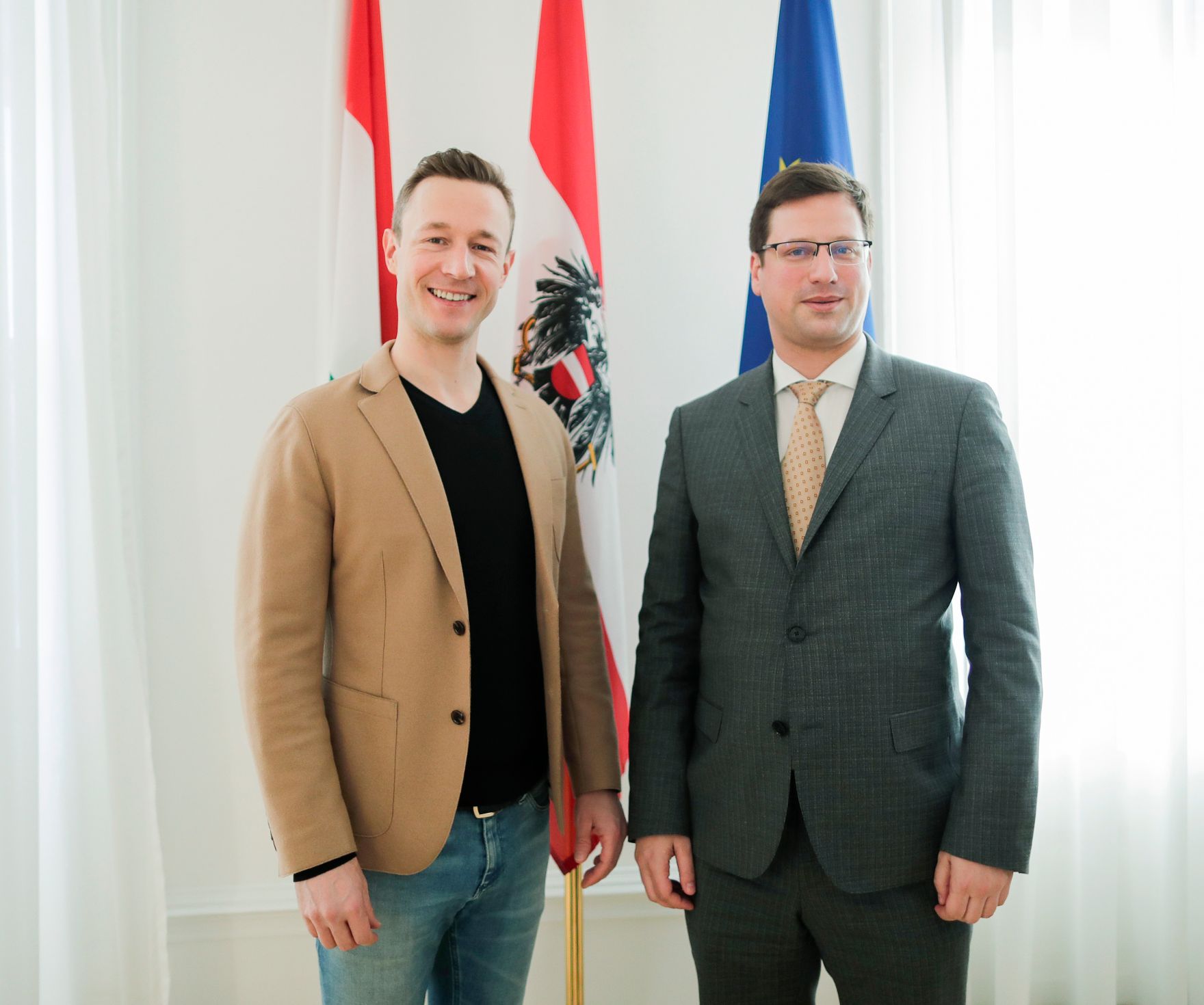 Am 1. M&auml;rz 2019 empfing Bundesminister Gernot Bl&uuml;mel (l.) den ungarischen Kanzleramtsminister Gregely Gulyas (r.) zu einem Gespr&auml;ch.