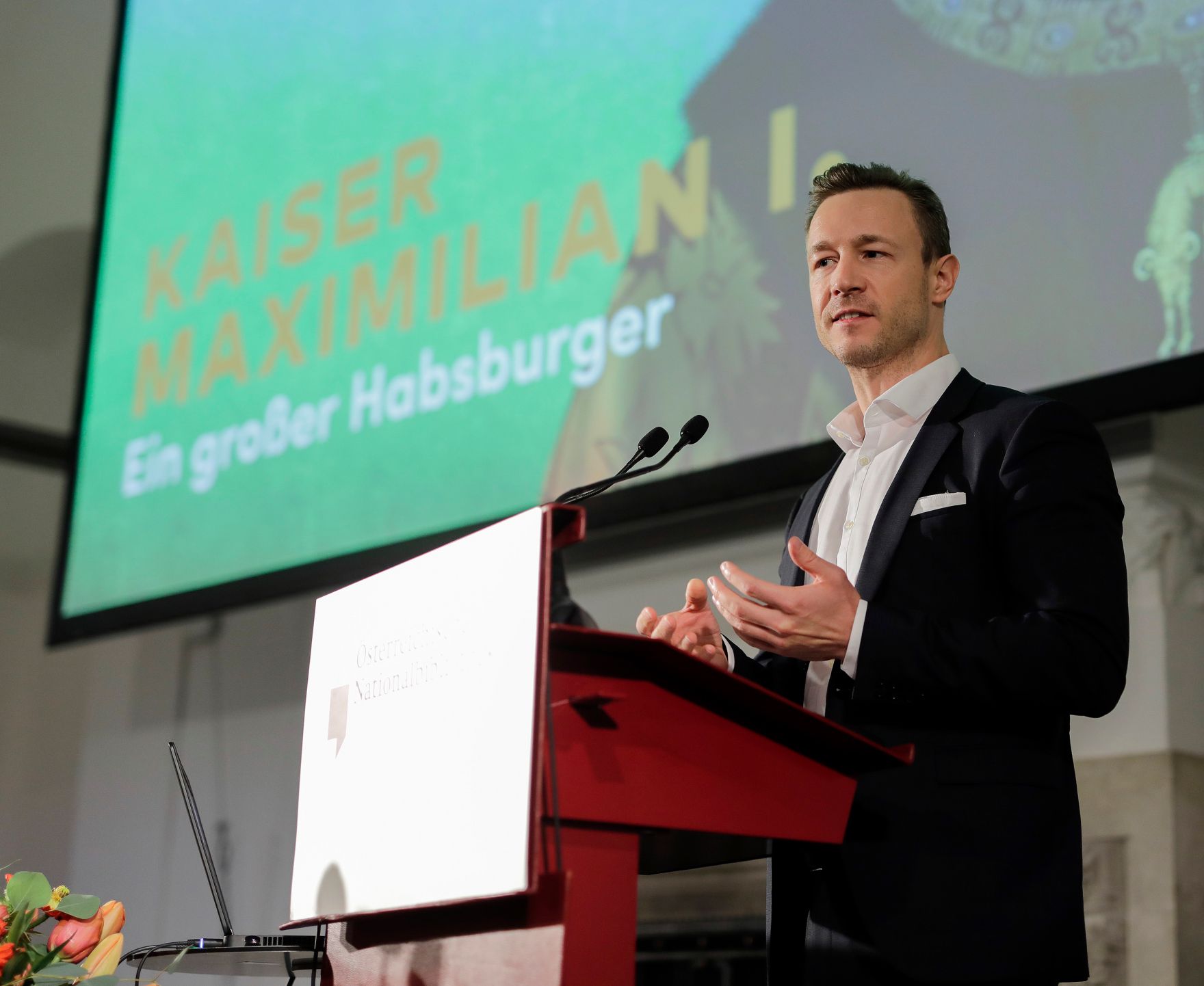 Am 14. M&auml;rz 2019 er&ouml;ffnete Bundesminister Gernot Bl&uuml;mel (im Bild) die Ausstellung &quot;Kaiser Maximilan I. Ein Gro&szlig;er Habsburger&quot; in der &Ouml;sterreichischen National Bibliothek.