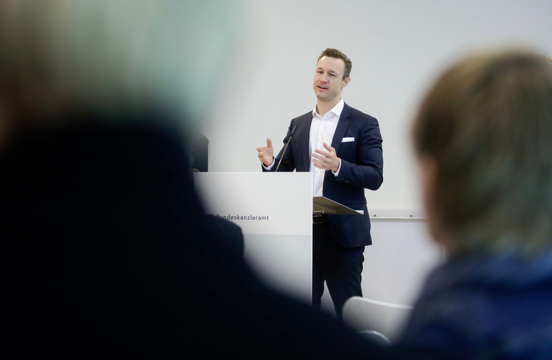 Am 03. April 2019 fand Pressekonferenz zum Thema &quot;Architekturbiennale Venedig 2020&quot; mit Bundesminister Gernot Bl&uuml;mel (im Bild) statt.