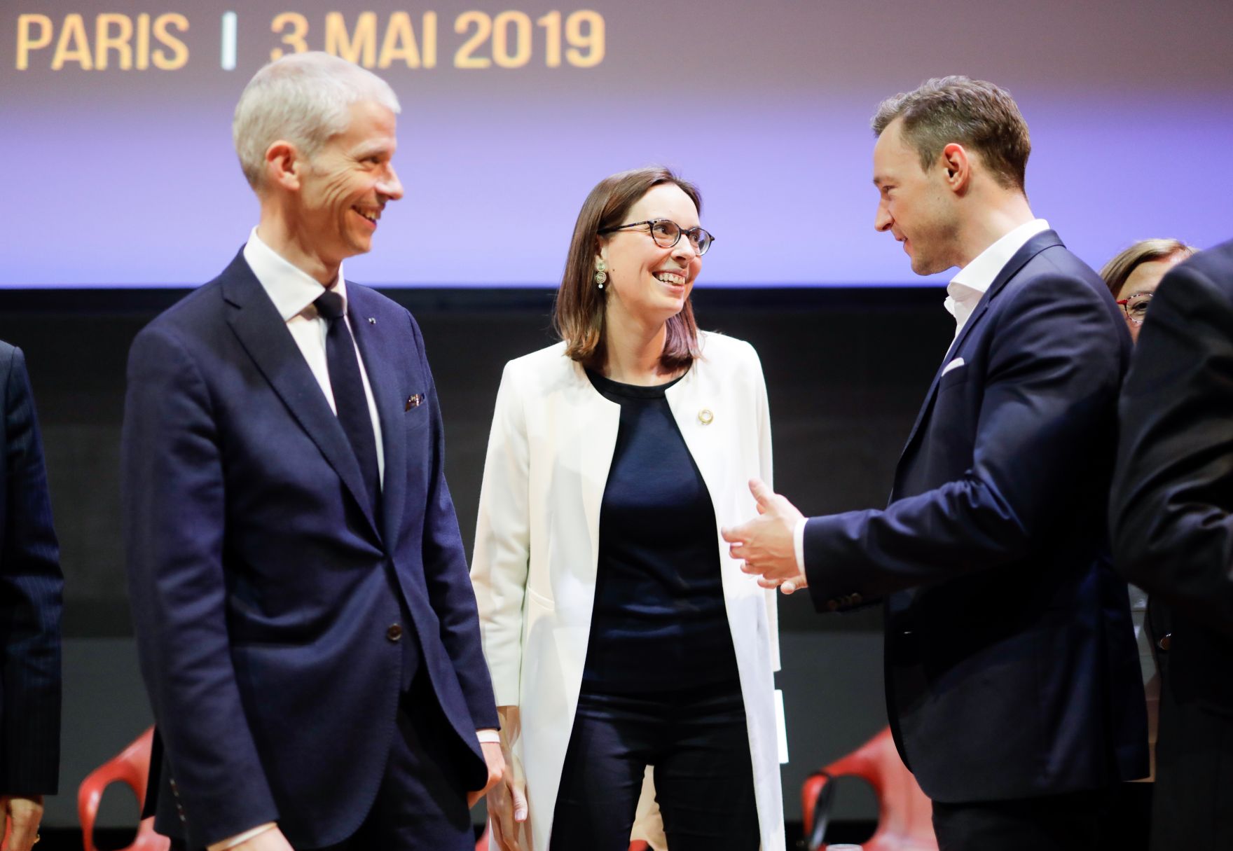 Am 3. Mai 2019 reiste Bundesminister Gernot Bl&uuml;mel (r.) anl&auml;sslich eines Arbeitsbesuchs nach Paris. Im Bild mit franz&ouml;sischer Kulturminister Franck Riester (l.) beim Plenarsitzung der EU- und Kulturminister im Louvre.