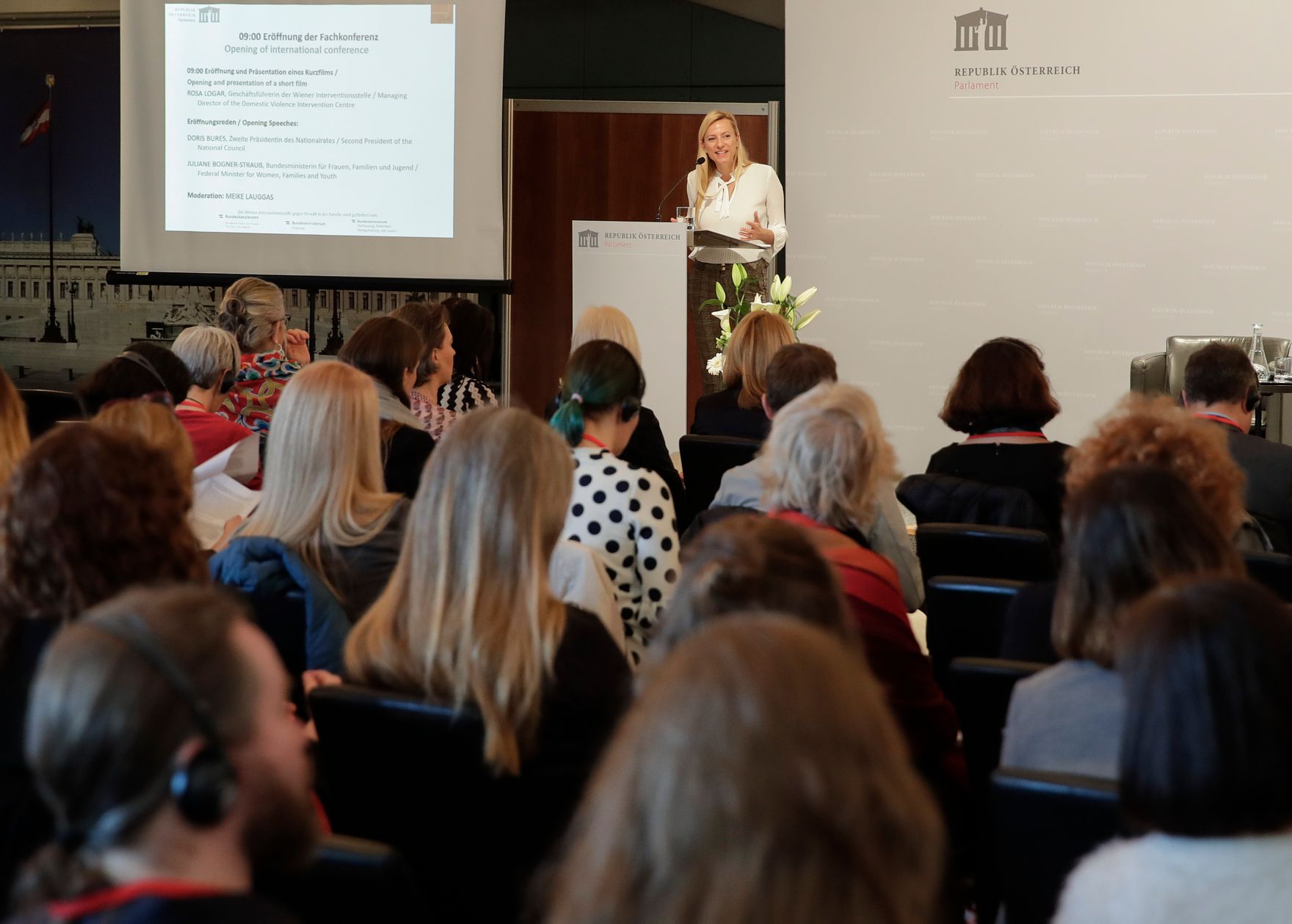 Am 5. M&auml;rz 2019 nahm Bundesministerin Juliane Bogner-Strau&szlig; (im Bild) an der Internationalem Fachkonferenz "Das Recht auf ein Leben frei von Gewalt! St&auml;rkung, Unterst&uuml;tzung und Schutz f&uuml;r gewaltbetroffene Frauen und ihre Kinder in &Ouml;sterreich und Europa" teil.