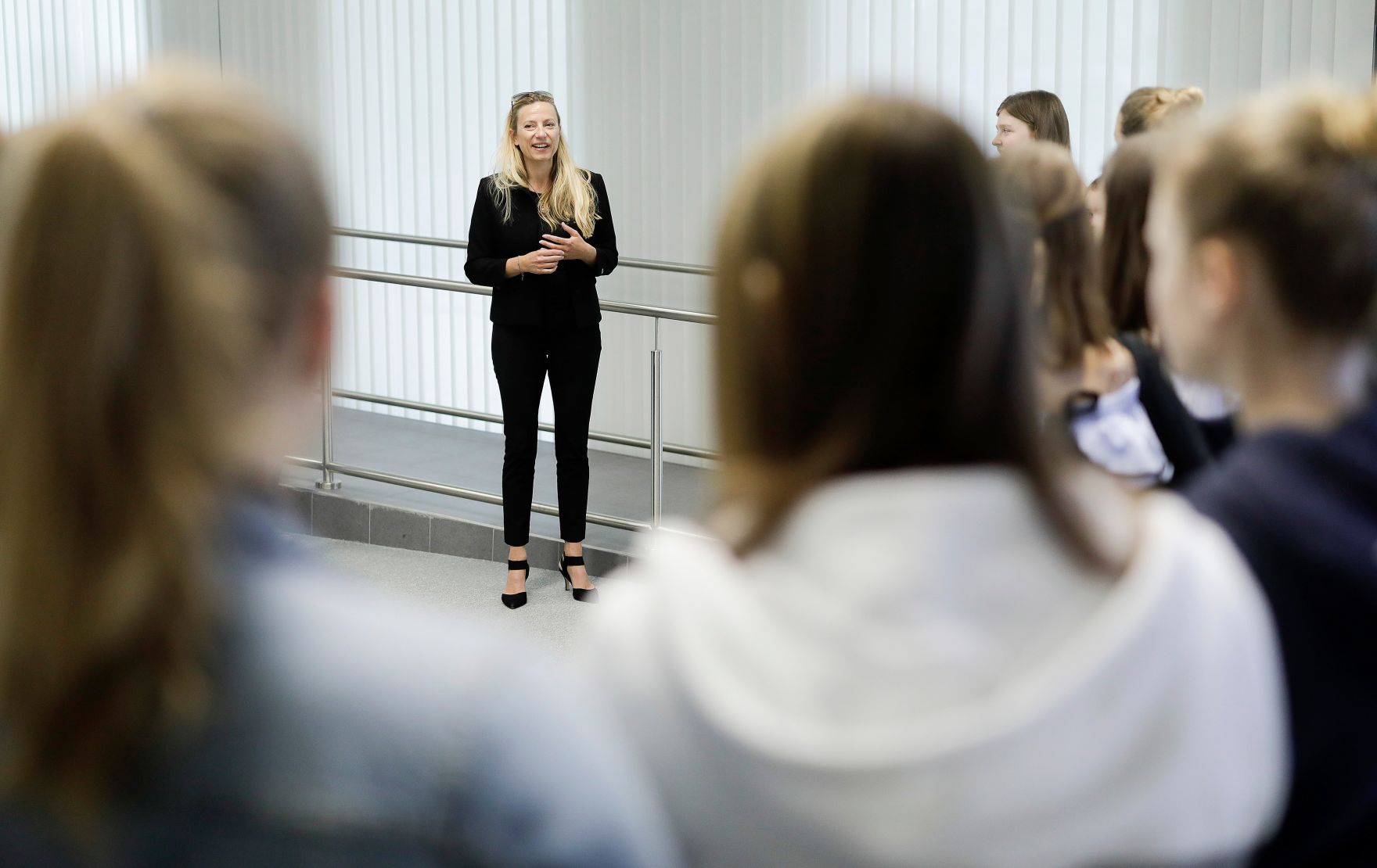 Am 25. April 2019 fand der 18. Girls' Day statt. Im Bild Bundesministerin Juliane Bogner-Strau&szlig; (m.) beim Jobtalks 2.0 for Girls!.