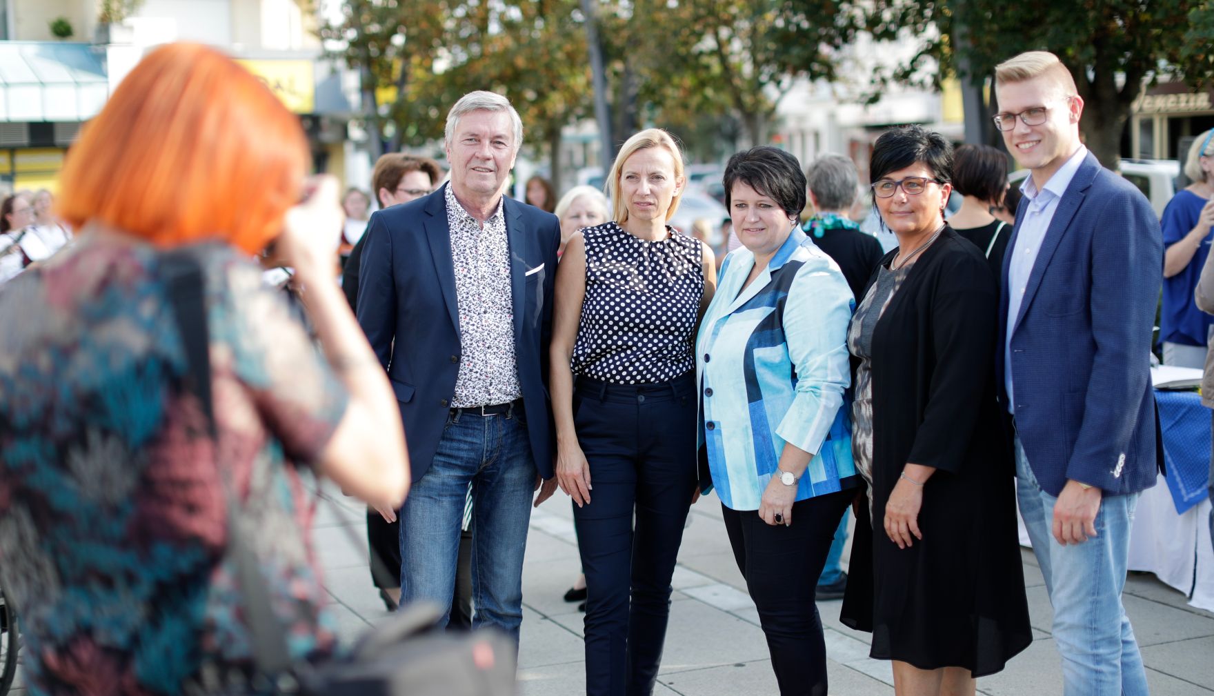 Am 6. September 2018 reiste Bundesministerin Juliane Bogner-Strau&szlig; (4.v.r.) im Zuge eines Bundesl&auml;ndertags ins Burgenland. Im Bild beim Empfang am Hauptplatz Oberpullendorf.