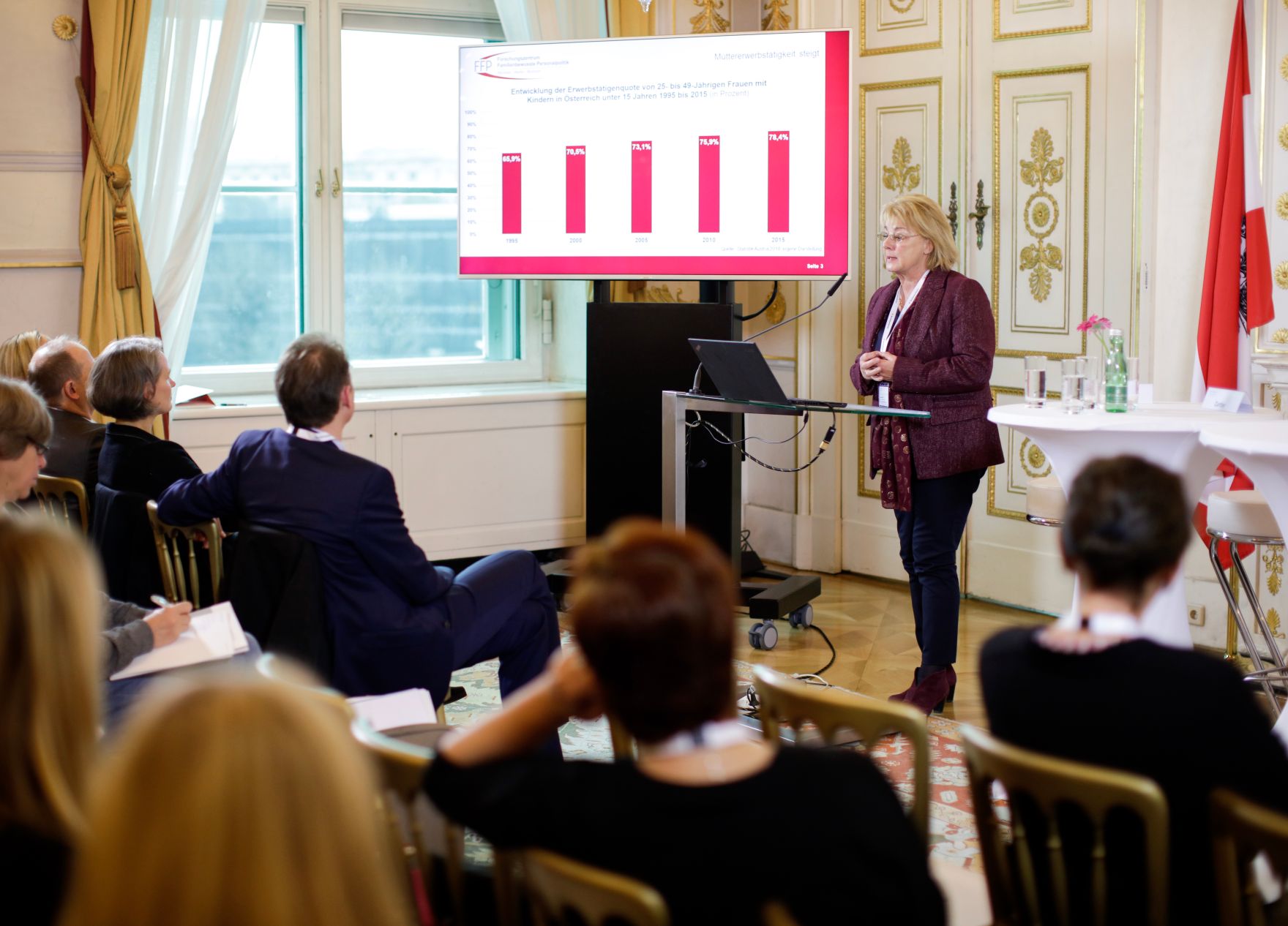 Am 13. November 2018 fand das &quot;Fachsymposium Familie.Arbeit.Zukunft &ndash; Ver&auml;nderungen in der Arbeitswelt&quot; im Bundeskanzleramt statt. Im Bild Irene Gerlach vom &quot;Forschungszentrum Familienbewusste Personalpolitik&quot; der Westf&auml;lischen Wilhelms-Universit&auml;t M&uuml;nster.