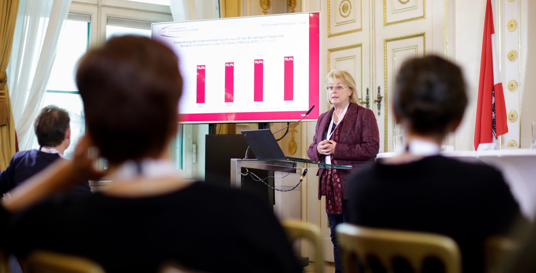 Am 13. November 2018 fand das &quot;Fachsymposium Familie.Arbeit.Zukunft &ndash; Ver&auml;nderungen in der Arbeitswelt&quot; im Bundeskanzleramt statt. Im Bild Irene Gerlach vom &quot;Forschungszentrum Familienbewusste Personalpolitik&quot; der Westf&auml;lischen Wilhelms-Universit&auml;t M&uuml;nster.
