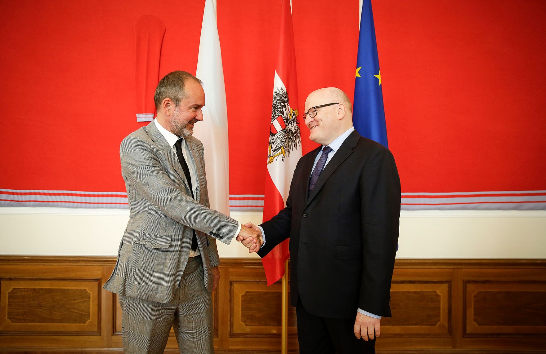 Am 6. Juni 2016 empfing Kunst- und Kulturminister Thomas Drozda (l.) den tschechischen Kulturminister Daniel Herman (r.) zu einem Arbeitsgespr&auml;ch.