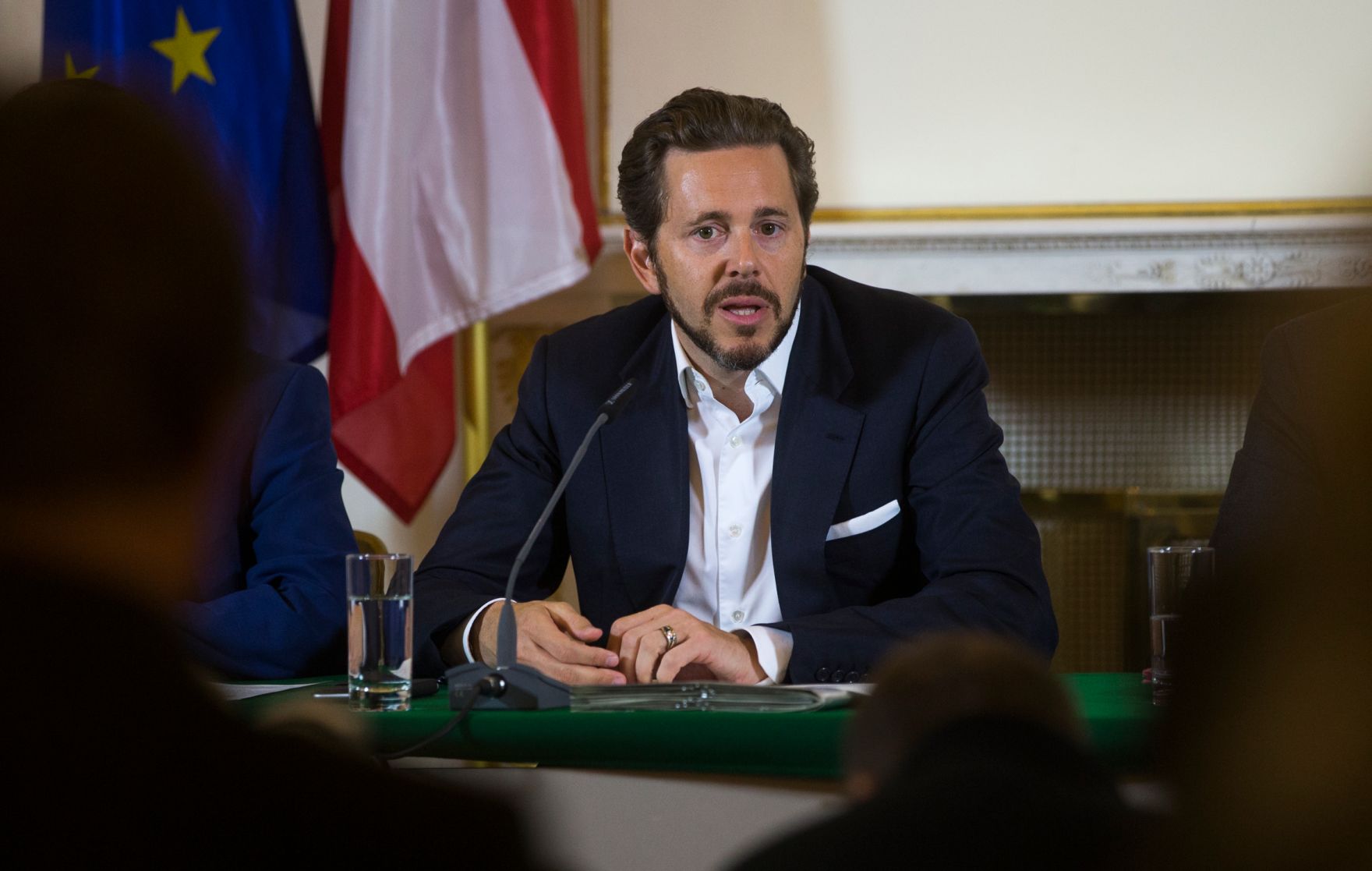Staatssekret&auml;r Harald Mahrer beim Medienbriefing &uuml;ber die Regierungssitzung am 6. September 2016.