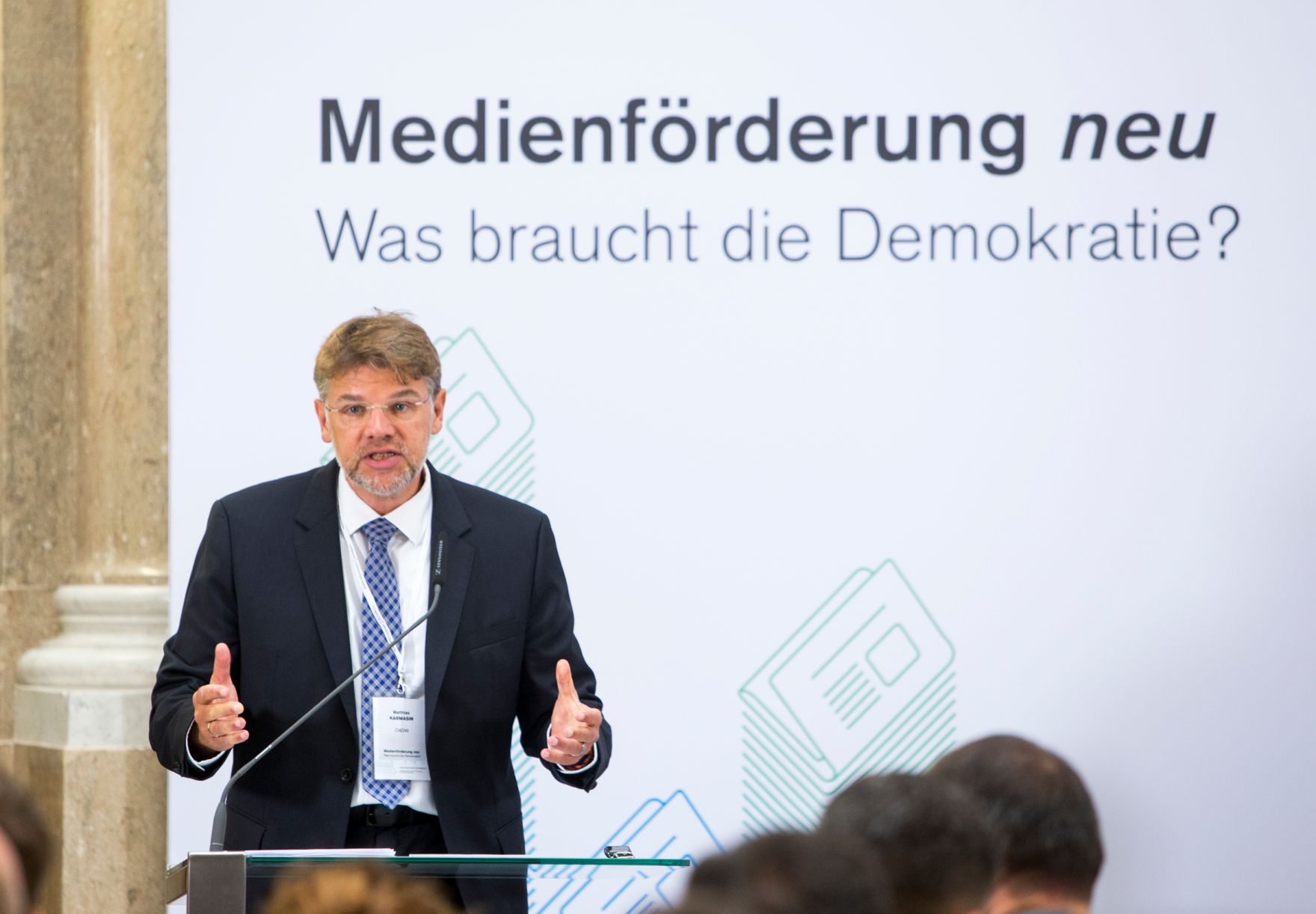 Am 19. September 2016 fand die Enquete "Medienf&ouml;rderung neu - Was braucht die Demokratie?" statt. Im Bild Matthias Karmasin, Medien- und Kommunikationswissenschaftler.