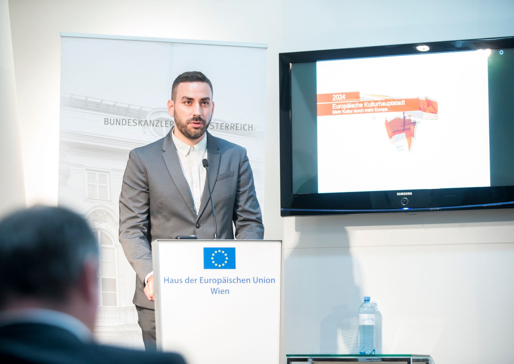 Am 9. Juni 2017 nahm Kunst- und Kulturminister Thomas Drozda an der Veranstaltung "Europ&auml;ische Kulturhauptstadt 2024 - Mehr Kultur durch mehr Europa" teil. Im Bild Vuk Radulović, Internationale Beziehungen, Novi Sad 2021.