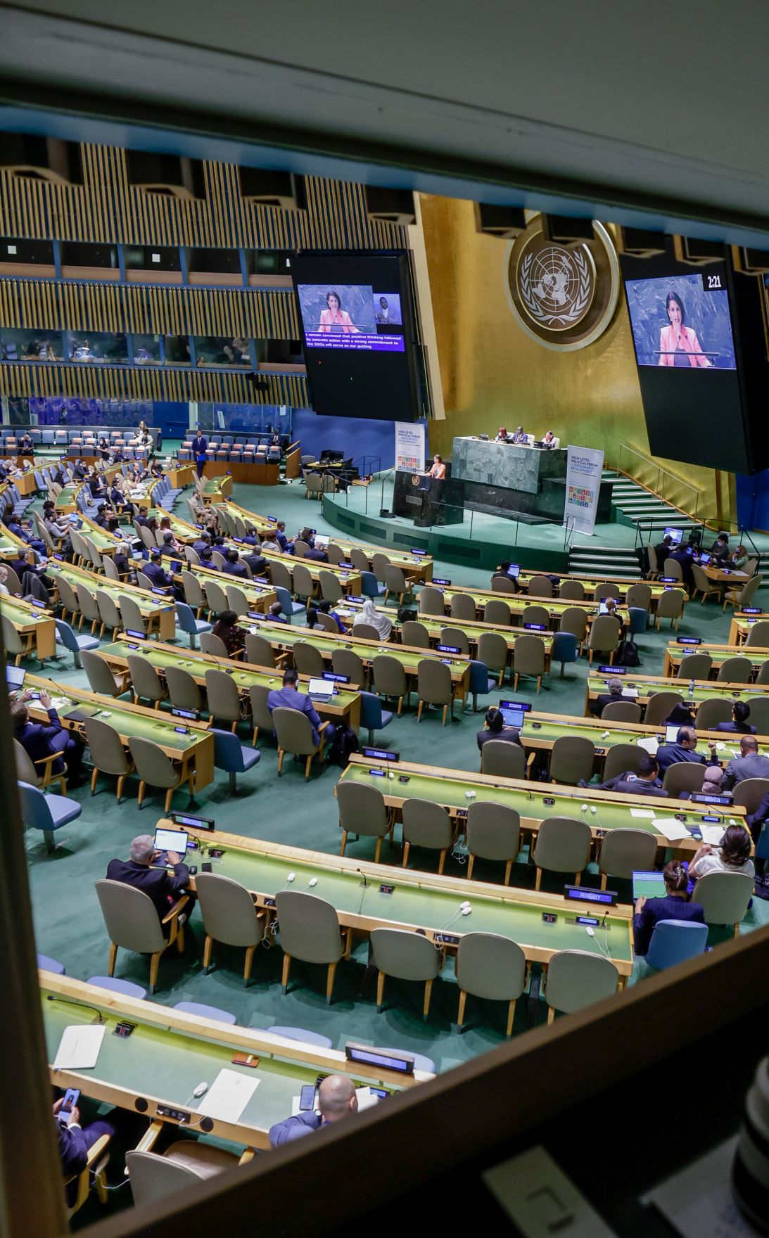 Am 14. Juli 2022 reiste Bundesministerin Karoline Edtstadler (im Bild) nach New York. Im Bild bei einer Rede beim Hochrangigen Politischen Forum f&uuml;r Nachhaltige Entwicklung der Vereinten Nationen.