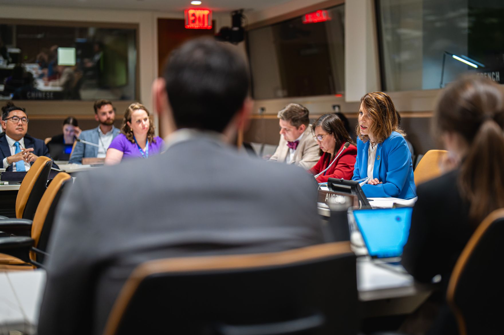 Am 16. Juli 2024 reiste Bundesministerin Karoline Edtstadler zu einem mehrt&auml;gigen Arbeitsbesuch nach New York. Im Bild bei der Keynote Speech beim einem AT-Side-Event.