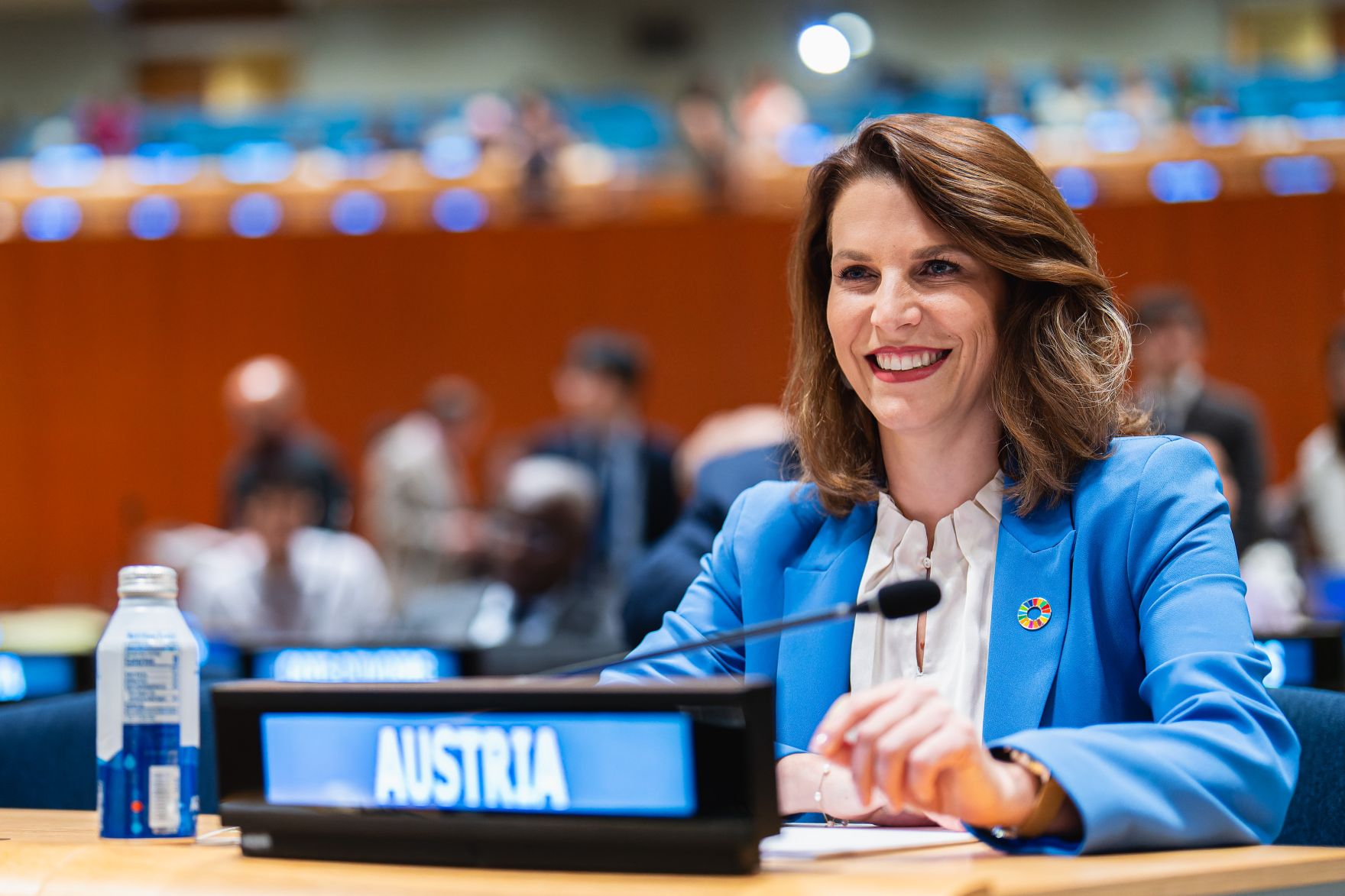 Am 16. Juli 2024 reiste Bundesministerin Karoline Edtstadler zu einem mehrt&auml;gigen Arbeitsbesuch nach New York. Im Bild bei der Rede beim hochrangigen politischen Forum zu nachhaltiger Entwicklung.