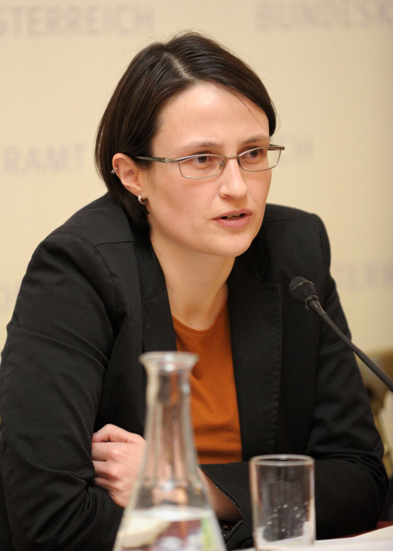 Am 3. Dezember 2012 begr&uuml;&szlig;te Frauenministerin Gabriele Heinisch-Hosek bei der Podiumsdiskussion &bdquo;Was Frauen brauchen &ndash; Ans&auml;tze f&uuml;r mehr Gendergerechtigkeit im Steuersystem&ldquo;. Im Bild Jana Schulthei&szlig;, Podiumsdiskussionsteilnehmerin.