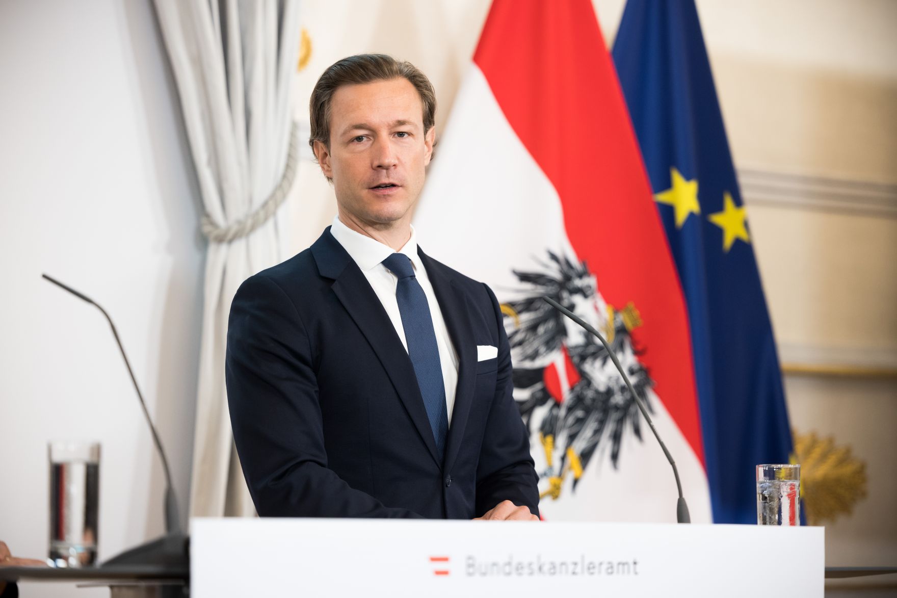 Am 14. September 2021 fand eine Pressekonferenz zur aktuellen Lage am Arbeitsmarkt statt. Im Bild Bundesminister Gernot Bl&uuml;mel.