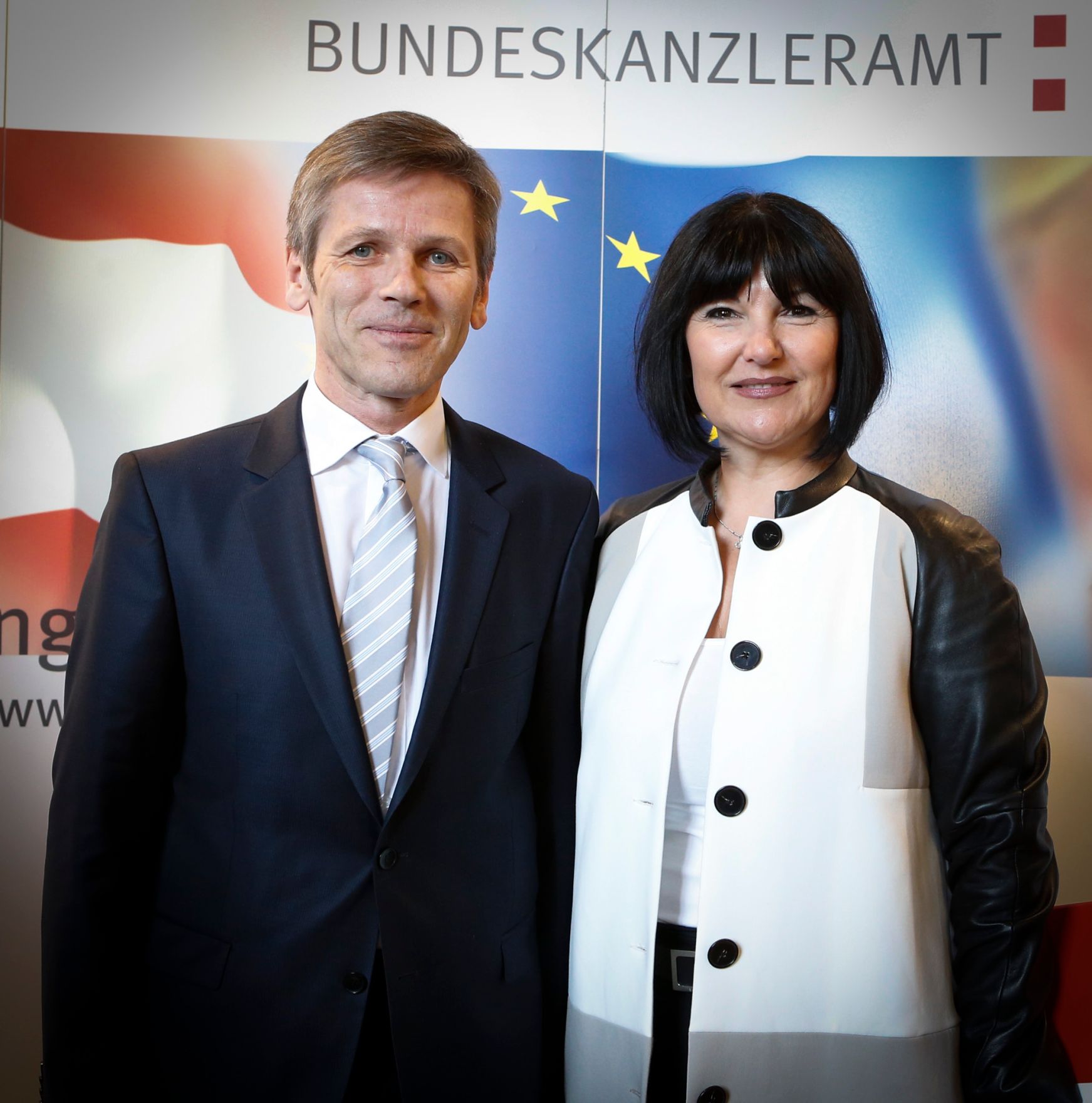 Am 26. M&auml;rz 2014 er&ouml;ffnete Kanzleramtsminister Josef Ostermayer (l.) die Bundes-PersonalleiterInnen-Tagung in der Universit&auml;t Wien. Im Bild mit BKA-Sektionschefin Angelika Flatz.