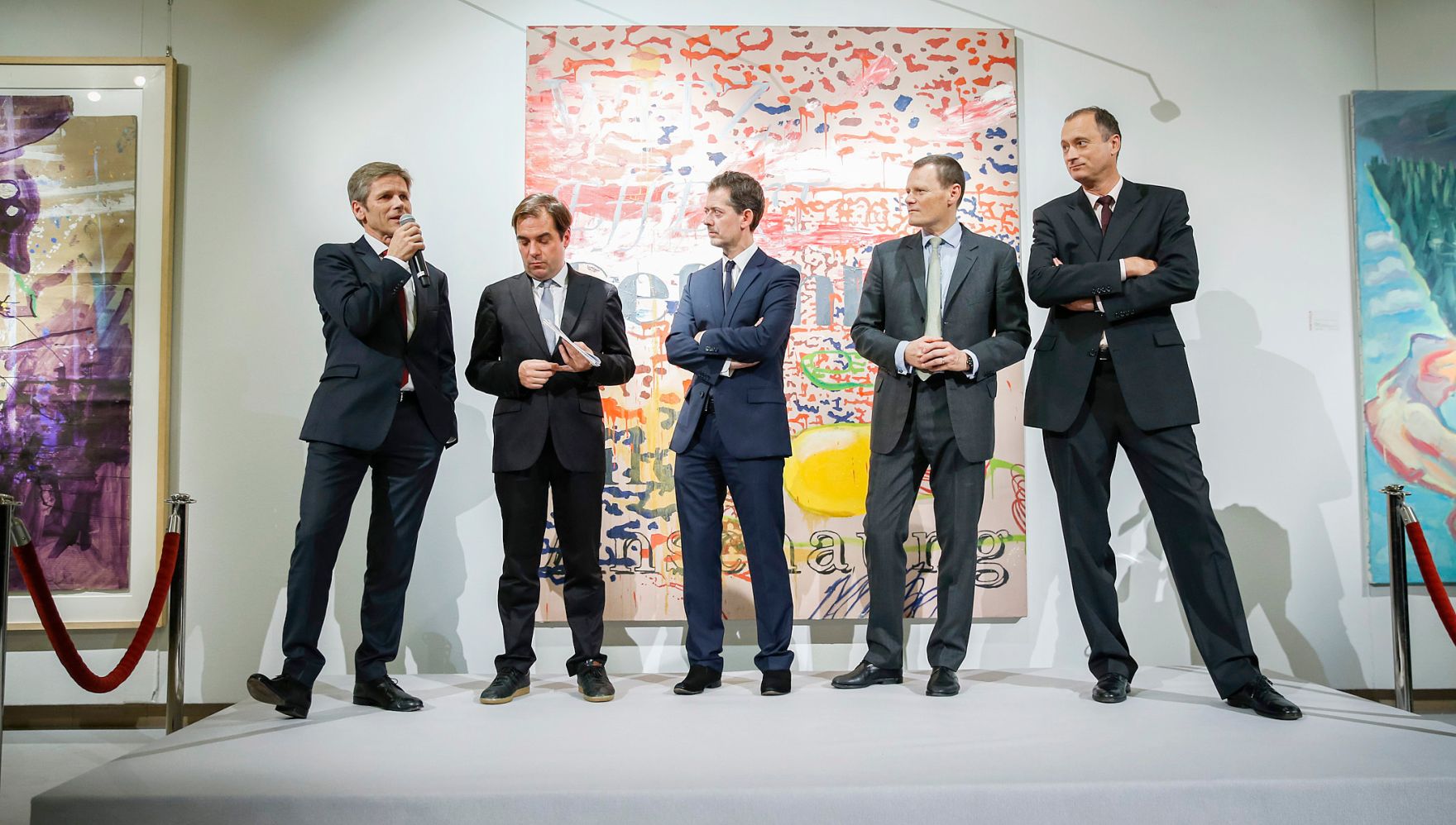 Am 17. November 2014 er&ouml;ffnete Kunst- und Kulturminister Josef Ostermayer (l.) die Vienna Art Week 2014. Im Bild mit dem Chefredakteur Die Presse Rainer Nowak (m.l.), dem k&uuml;nstlerischer Leiter VIENNA ART WEEK Robert Punkenhofer (m.), dem Pr&auml;sident Art Cluster Vienna Martin B&ouml;hm (m.r.) und dem Stadtrat f&uuml;r Kultur und Wissenschaft Andreas Mailath-Pokorny (r.).