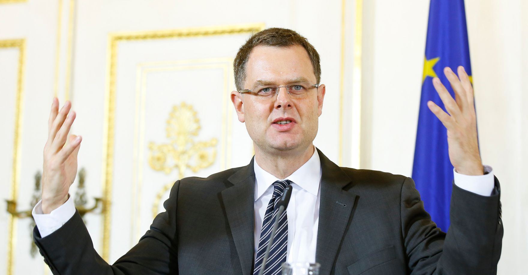 Am 22. Dezember 2014 hielt Kunst- und Kulturminister Josef Ostermayer gemeinsam mit Staatssekret&auml;r Harald Mahrer, Schauspieler Harald Krassnitzer und Harald Katzmair (im Bild) von FAS.research eine Pressekonferenz zum Thema &quot;Der neue Wiener Kongress&quot;.