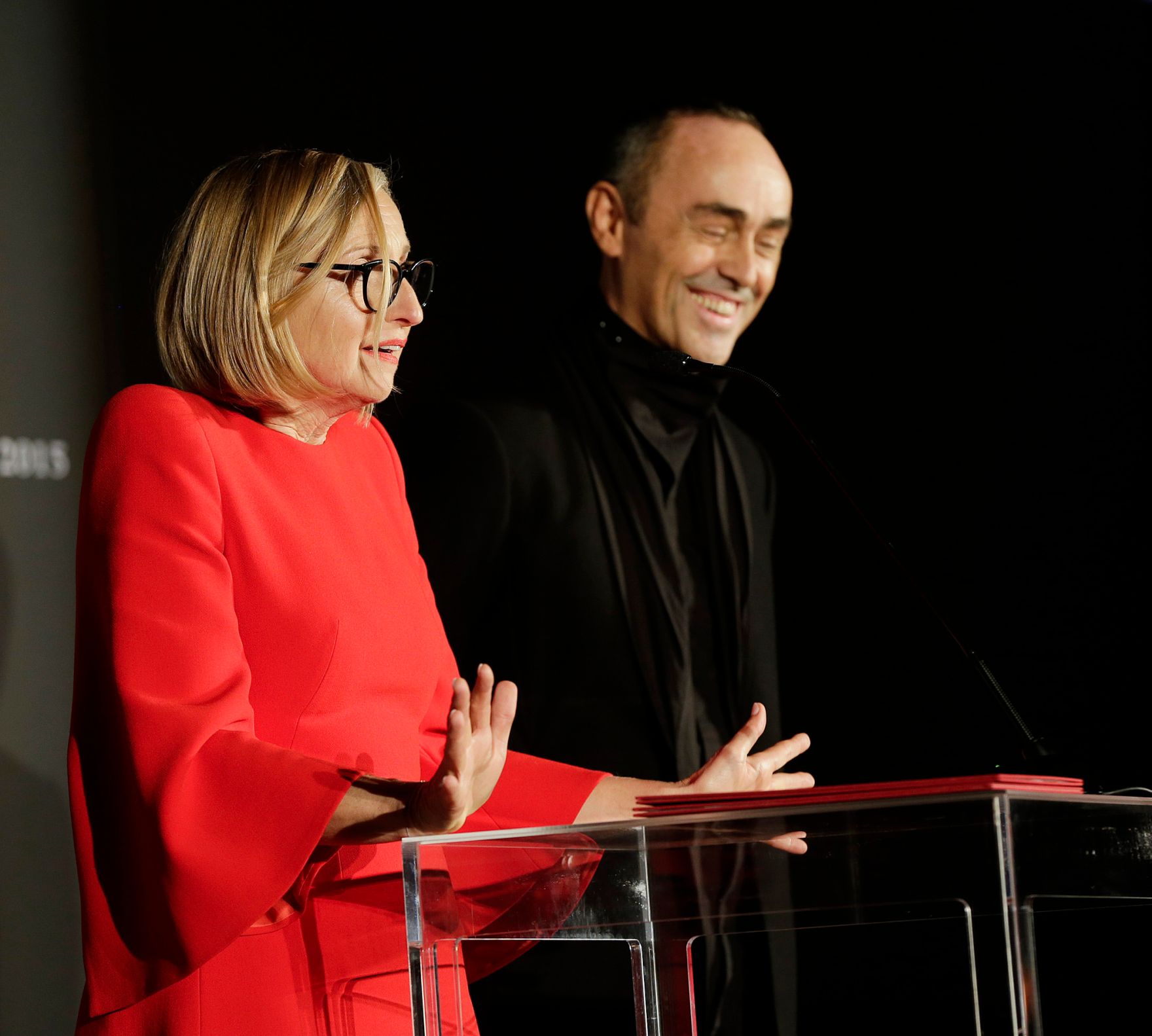 Am 8. Oktober 2015 lud Kunst- und Kulturminister Josef Ostermayer zur Verleihung des Gro&szlig;en &Ouml;sterreichischen Staatspreises 2015 an Elke Delugan-Meissl (l.) und Roman Delugan (r.) im Gartenbaukino ein.