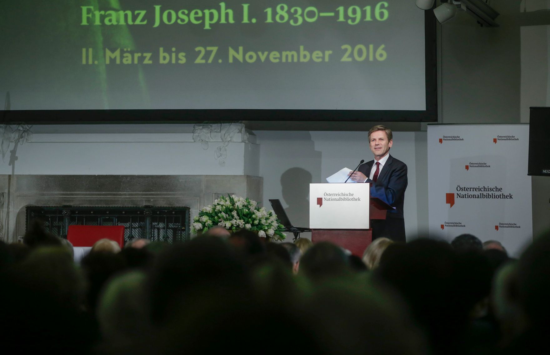 Am 10. M&auml;rz 2016 hielt Kunst- und Kulturminister Josef Ostermayer (im Bild) eine Ansprache bei der Ausstellungser&ouml;ffnung &quot;Der ewige Kaiser. Franz Joseph I. 1830-1916&quot; in der &Ouml;sterreichischen Nationalbibliothek.