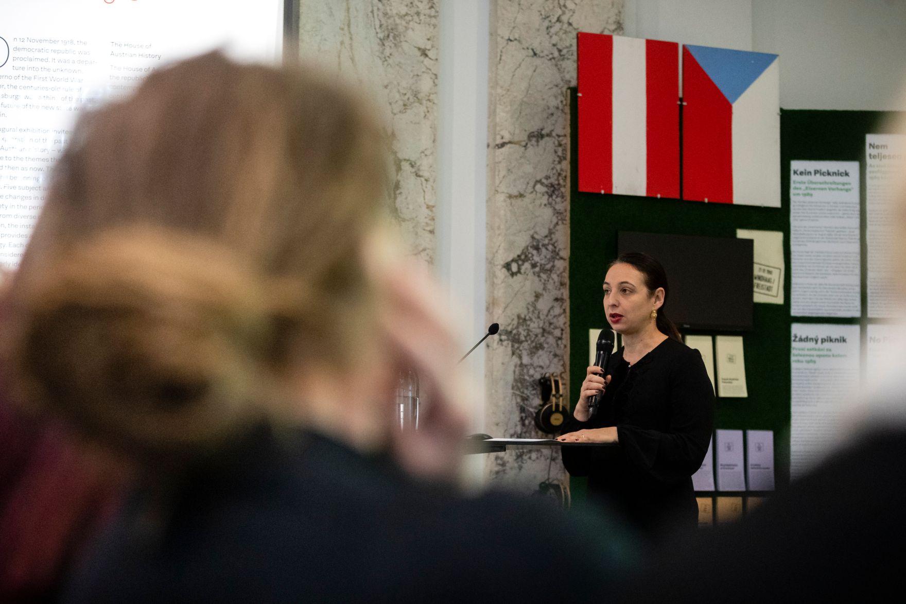 Am 16. Oktober 2019 er&ouml;ffnete Bundesministerin Ines Stilling (im Bild) die Pr&auml;sentation des Buches &bdquo;Das Massiv der Namen. Ein Denkmal f&uuml;r die &ouml;sterreichischen Opfer der Shoa in Maly Trostinec&ldquo; von Pia Sch&ouml;lnberger im Haus der Geschichte &Ouml;sterreichs.