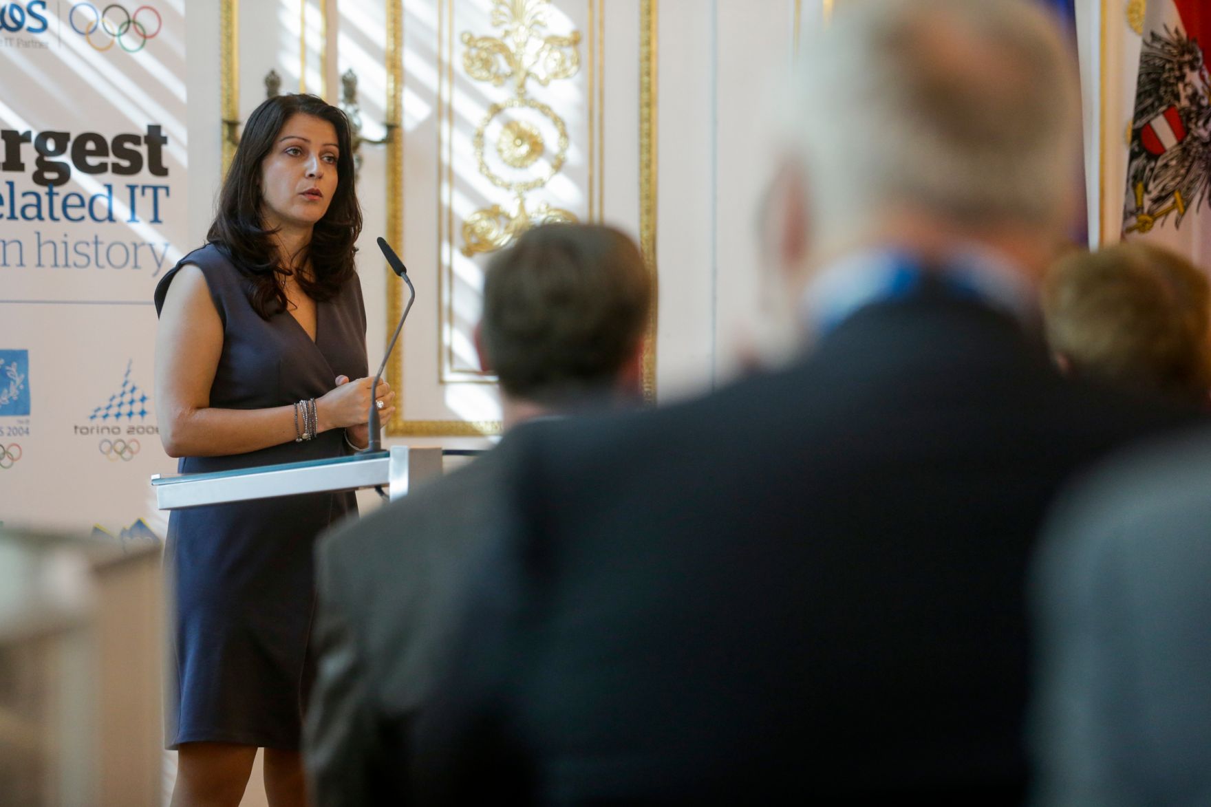 Am 8. September 2016 er&ouml;ffnet Staatssekret&auml;rin Muna Duzdar (im Bild) gemeinsam mit dem Direktor der Firma Atos, Gerald Gerstbauer, die Veranstaltung Sicherheitsforum.