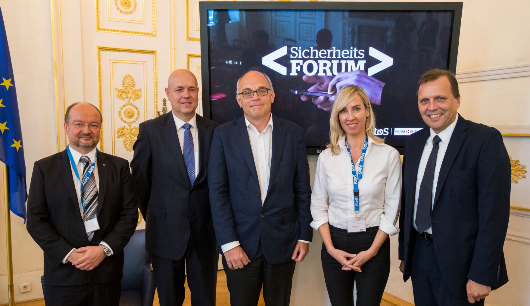 Am 8. September 2016 er&ouml;ffnet Staatssekret&auml;rin Muna Duzdar gemeinsam mit dem Direktor der Firma Atos, Gerald Gerstbauer, die Veranstaltung Sicherheitsforum. Im Bild (v.l.n.r.) Leopold L&ouml;schl, Hanns-Thomas Kopf, G&uuml;nther Ogris und Roland Ledinger.