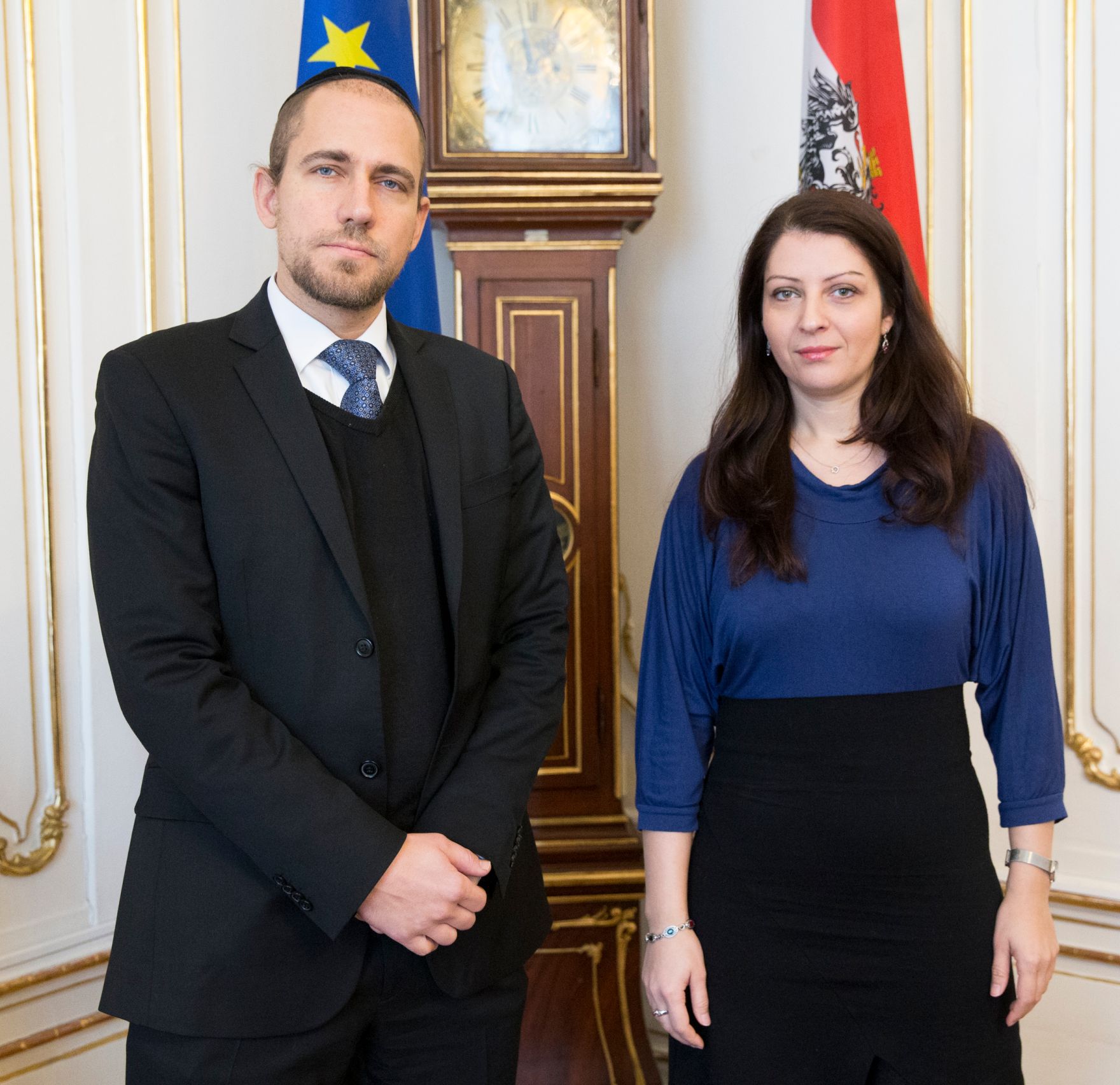 Am 13. J&auml;nner 2017 empfing Staatssekret&auml;rin Muna Duzdar (r.) den Gemeinderabbiner der Israelitischen Kultusgemeinde Wien Schlomo Hofmeister (l.) zu einem Arbeitsgespr&auml;ch.