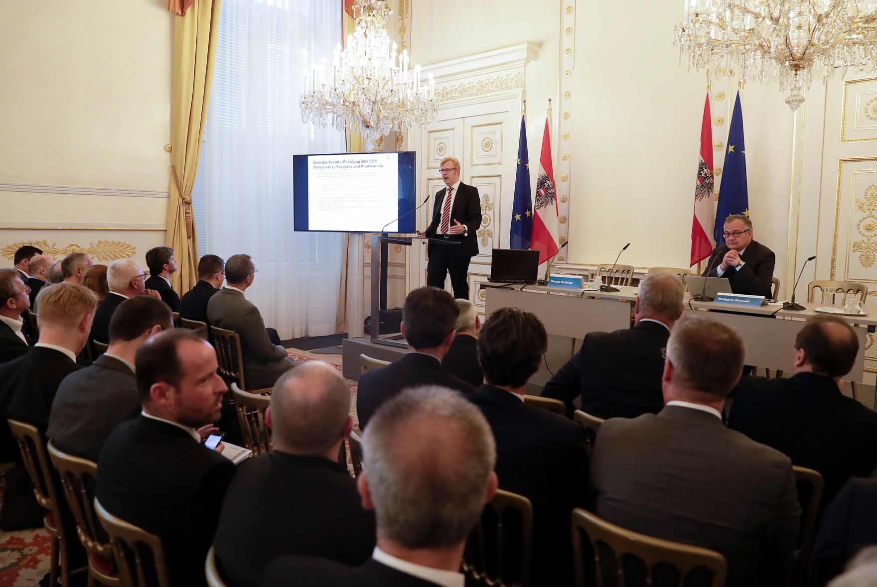 Am 5. Mai 2017 fand im Bundeskanzleramt die 4. Arbeitstagung der Cyber Sicherheit Plattform statt. Im Bild Thomas Stubbings von der Cyber Security Plattform CSP.