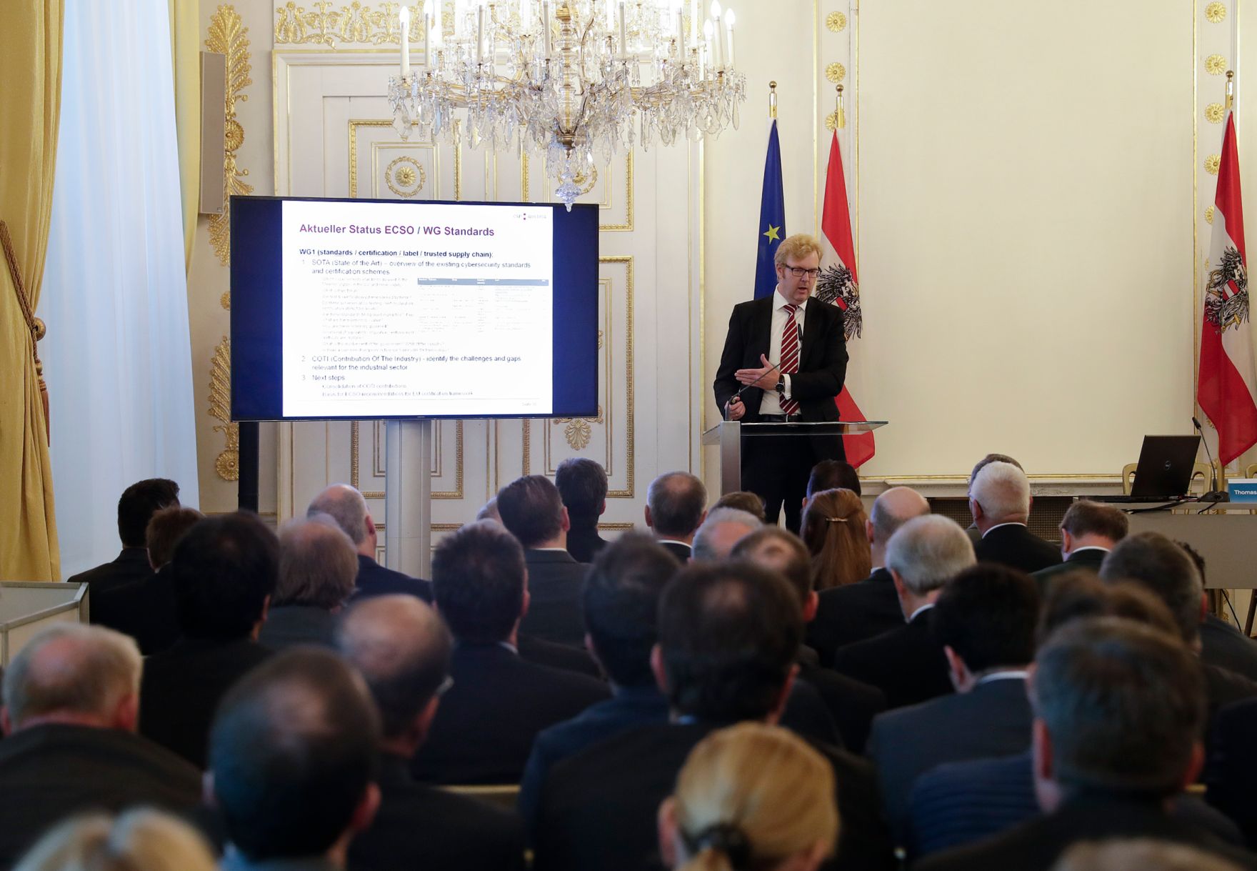 Am 5. Mai 2017 fand im Bundeskanzleramt die 4. Arbeitstagung der Cyber Sicherheit Plattform statt. Im Bild Thomas Stubbings von der Cyber Security Plattform CSP.