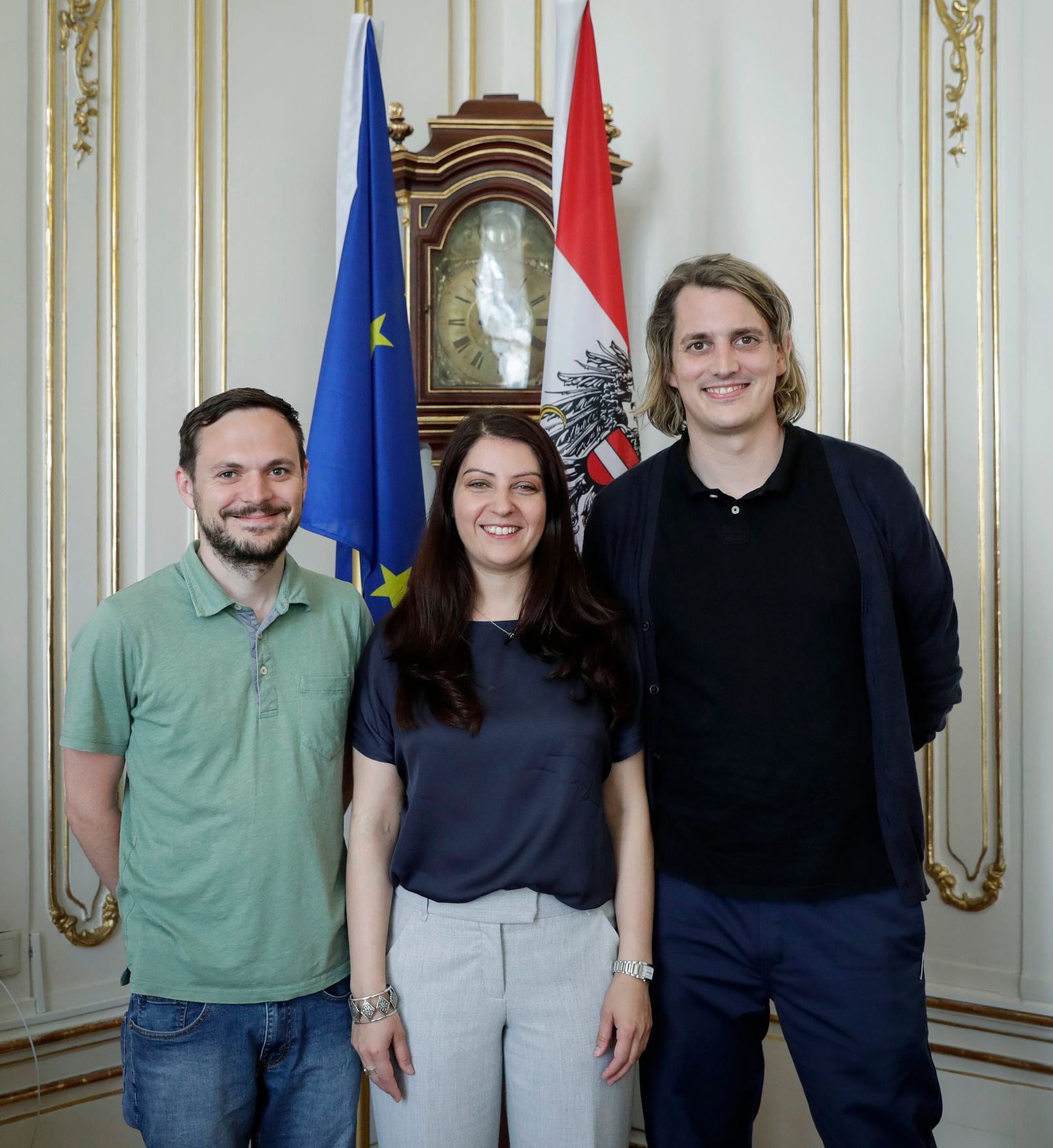 Am 23. Mai 2017 empfing Muna Duzdar (m.) den Vorstand des Marie Jahoda &ndash; Otto Bauer Institut. Im Bild mit dem Gesch&auml;ftsf&uuml;hrer Georg Hubmann (r.) und dem Wissenschaftlichen Mitarbeiter Klaus Baumgartner (l.).