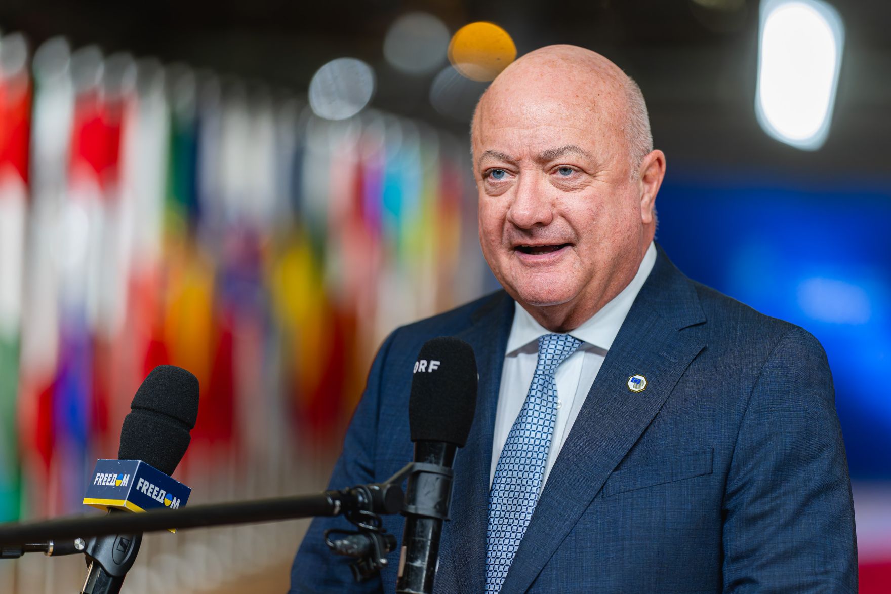 Am 6. M&auml;rz 2025 nahm Bundeskanzler Christian Stocker (im Bild) am EU-Sondergipfel teil. Im Bild beim Doorstep.