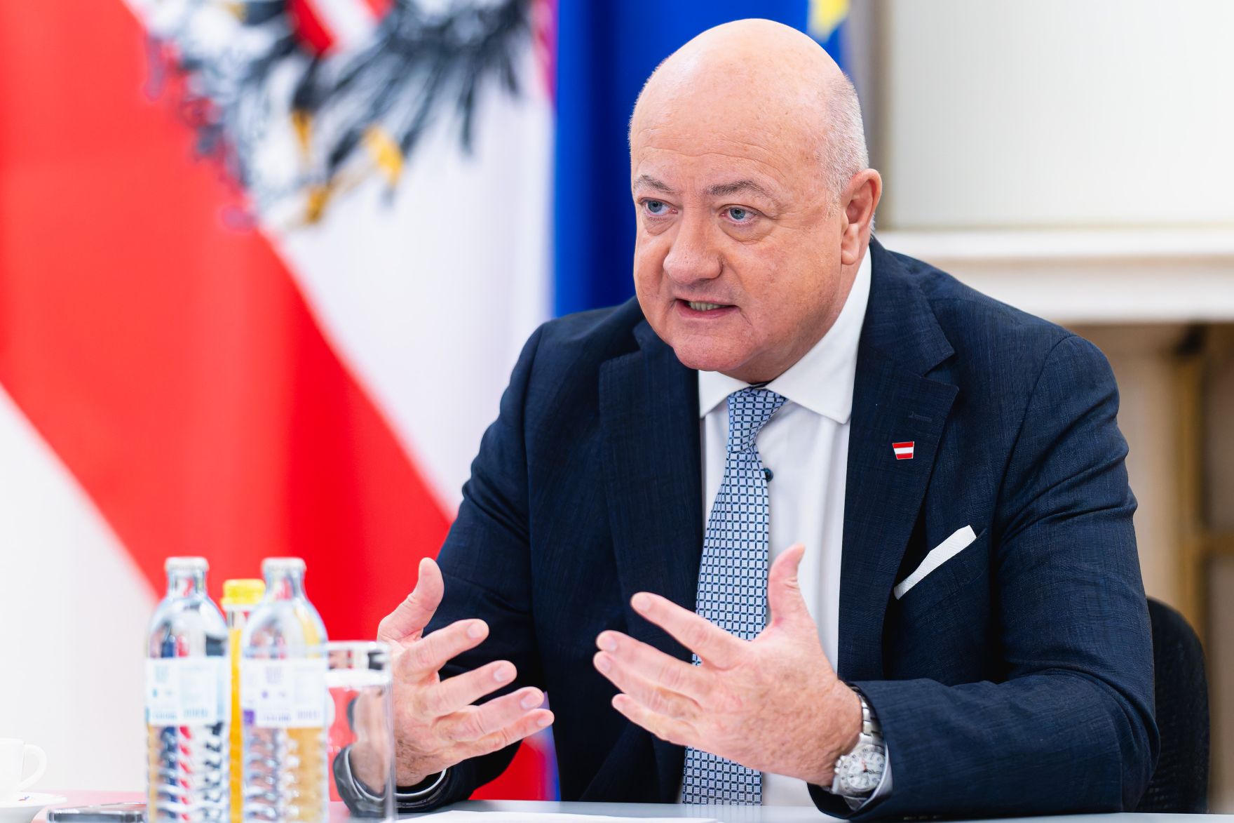 Am 14. M&auml;rz 2025 fand ein Pressegespr&auml;ch im Bundeskanzleramt mit Bundeskanzler Christian Stocker (im Bild) statt.