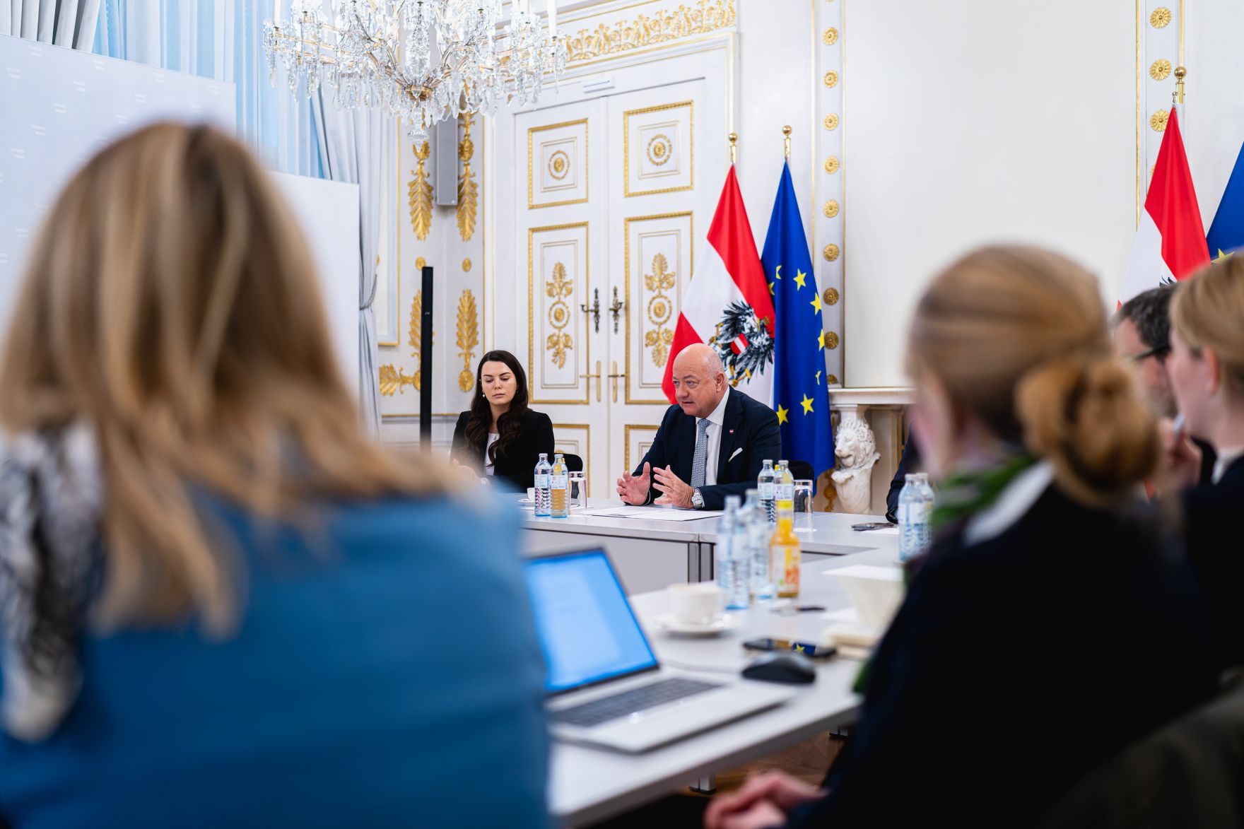 Am 14. M&auml;rz 2025 fand ein Pressegespr&auml;ch im Bundeskanzleramt mit Bundeskanzler Christian Stocker (m.) statt.
