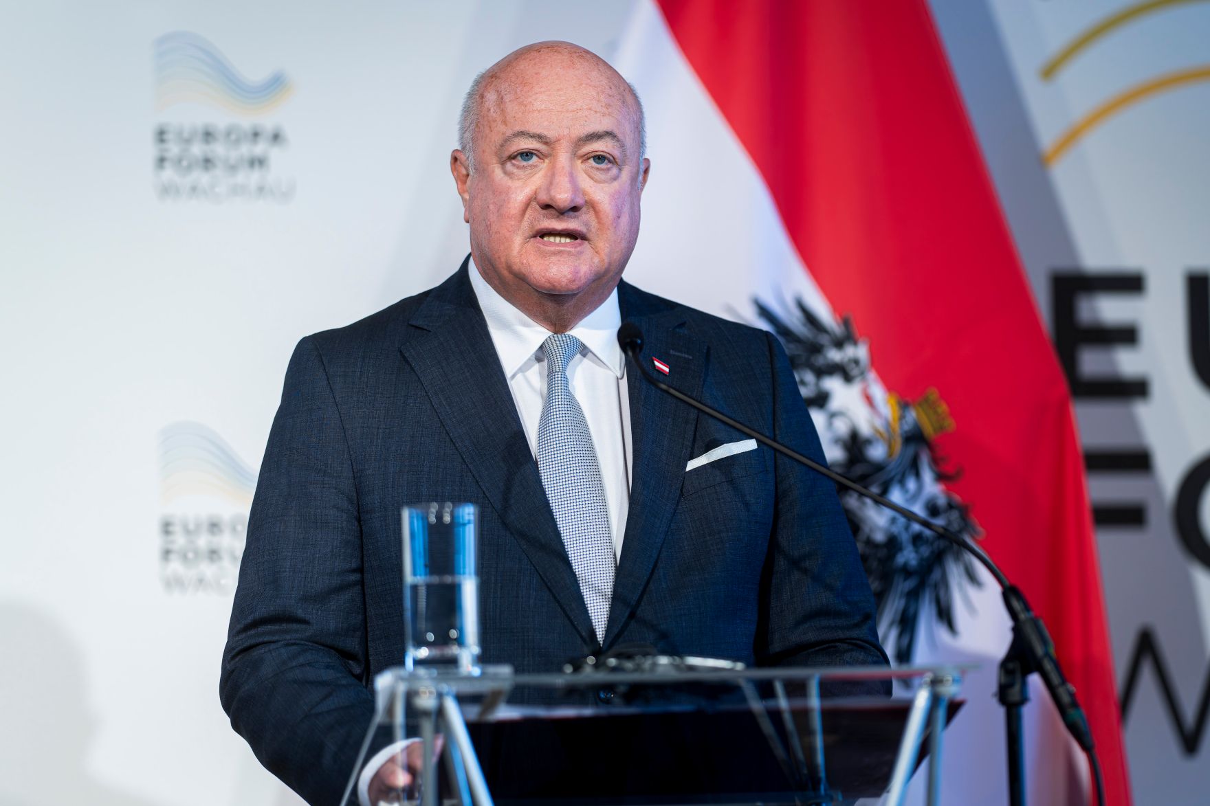 Am 13. Juni 2025 nahm Bundeskanzler Christian Stocker (im Bild) am Europa-Forum Wachau teil.